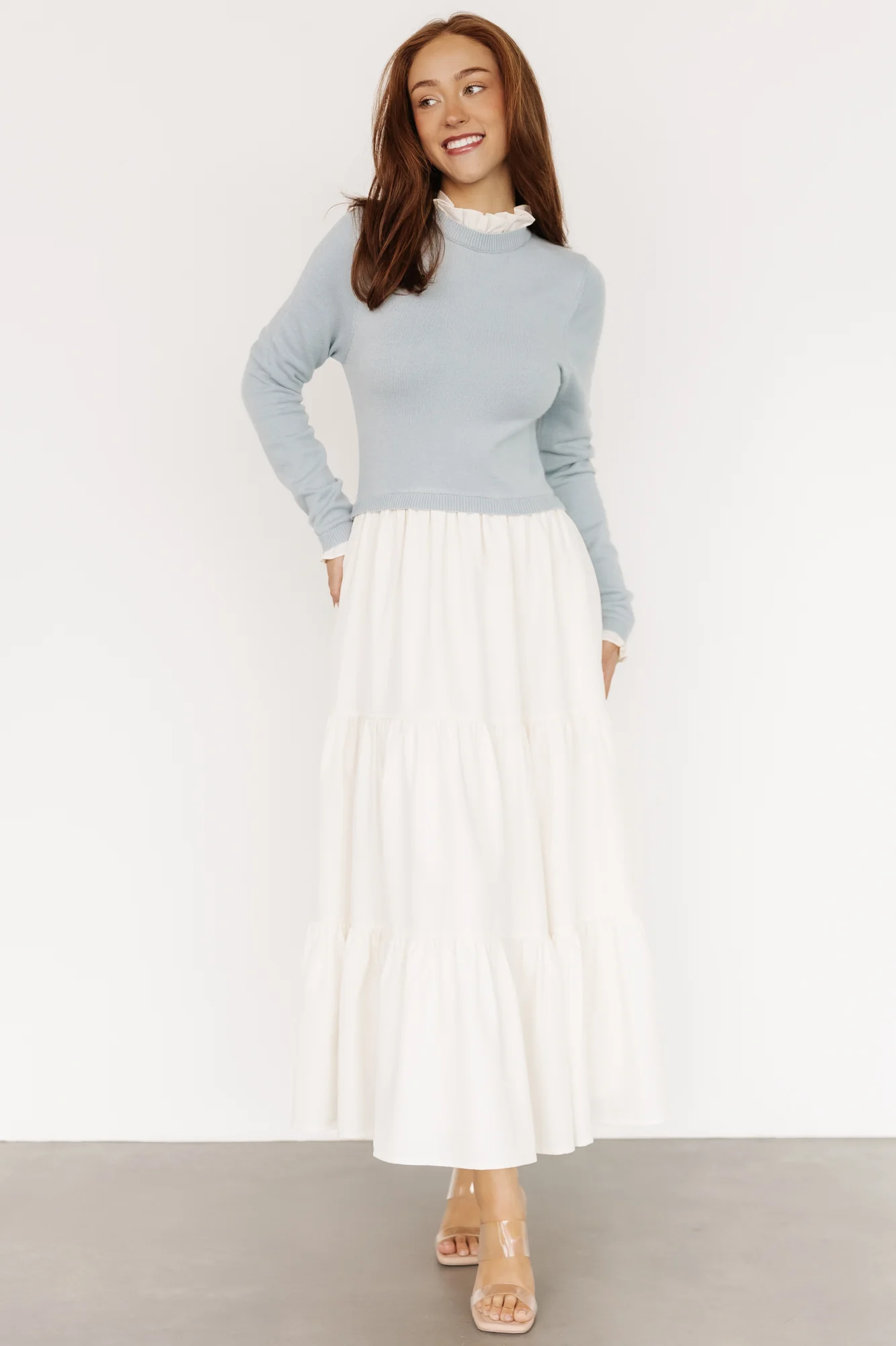 Sophie Sweater Dress | Light Blue + Ivory