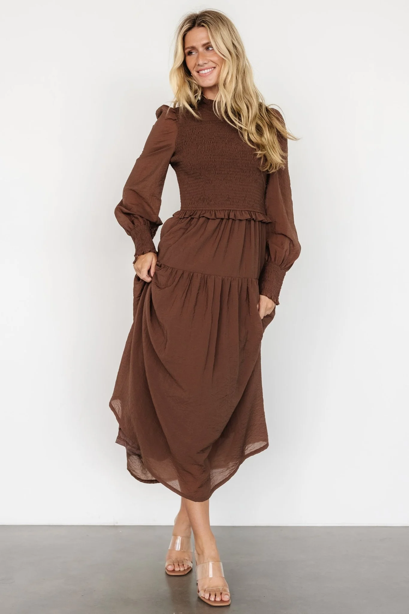 Daria Smocked Maxi Dress | Brown