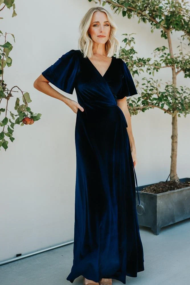 Meghan Velvet Wrap Maxi Dress | Navy