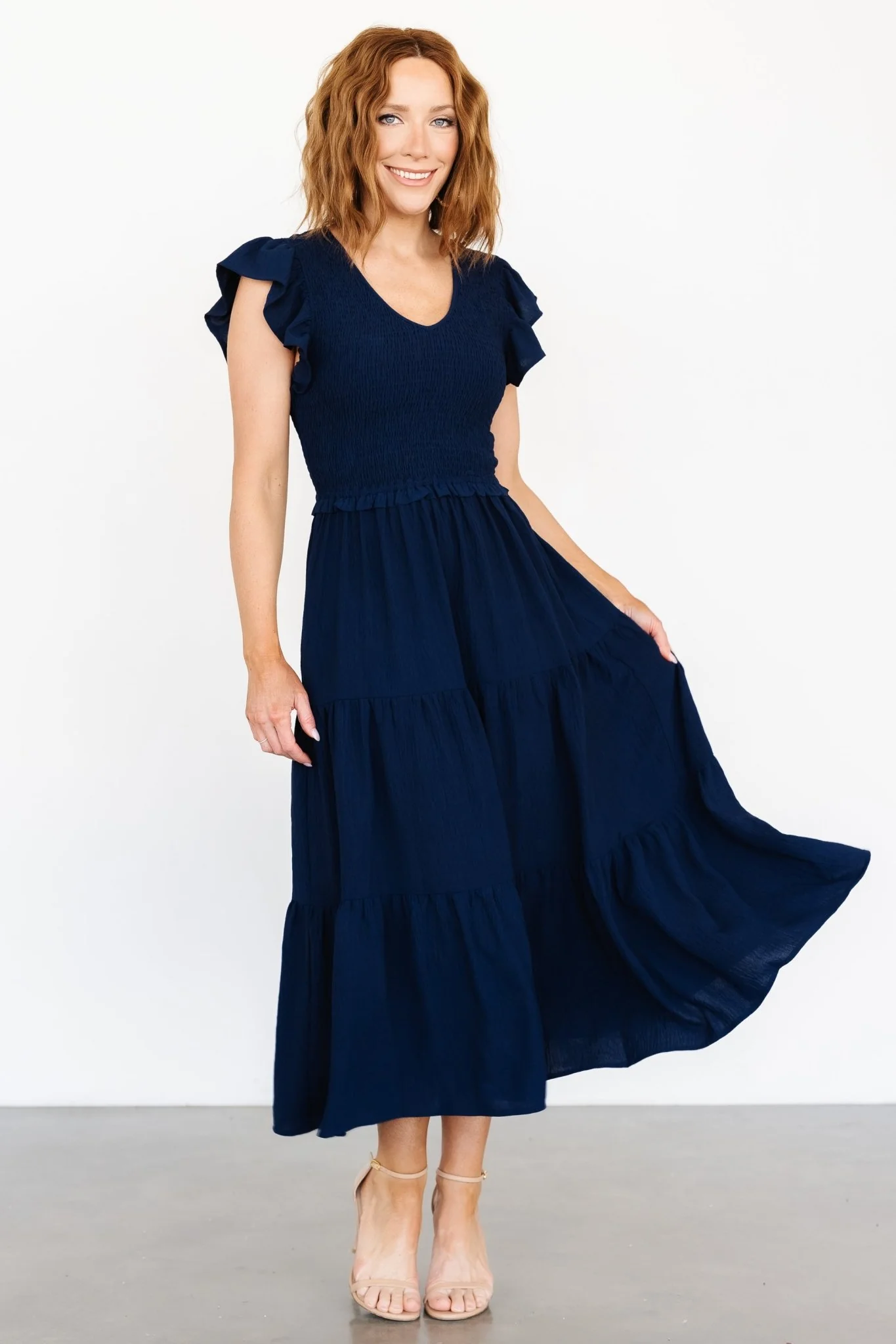 Afton Smocked Tiered Dress | Navy