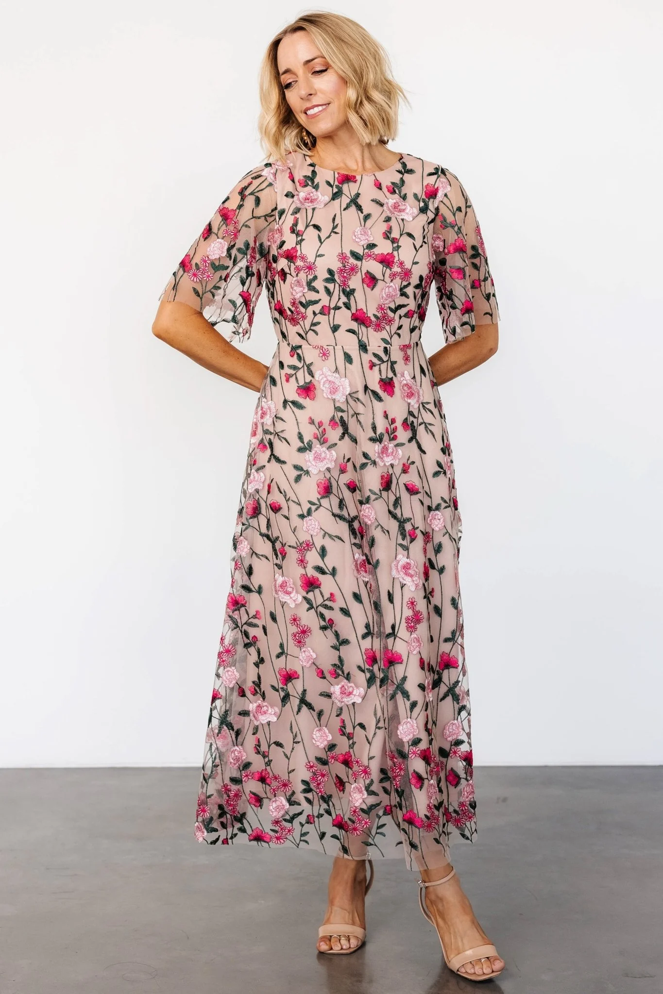 Arabella Embroidered Tulle Maxi Dress | Rose Garden