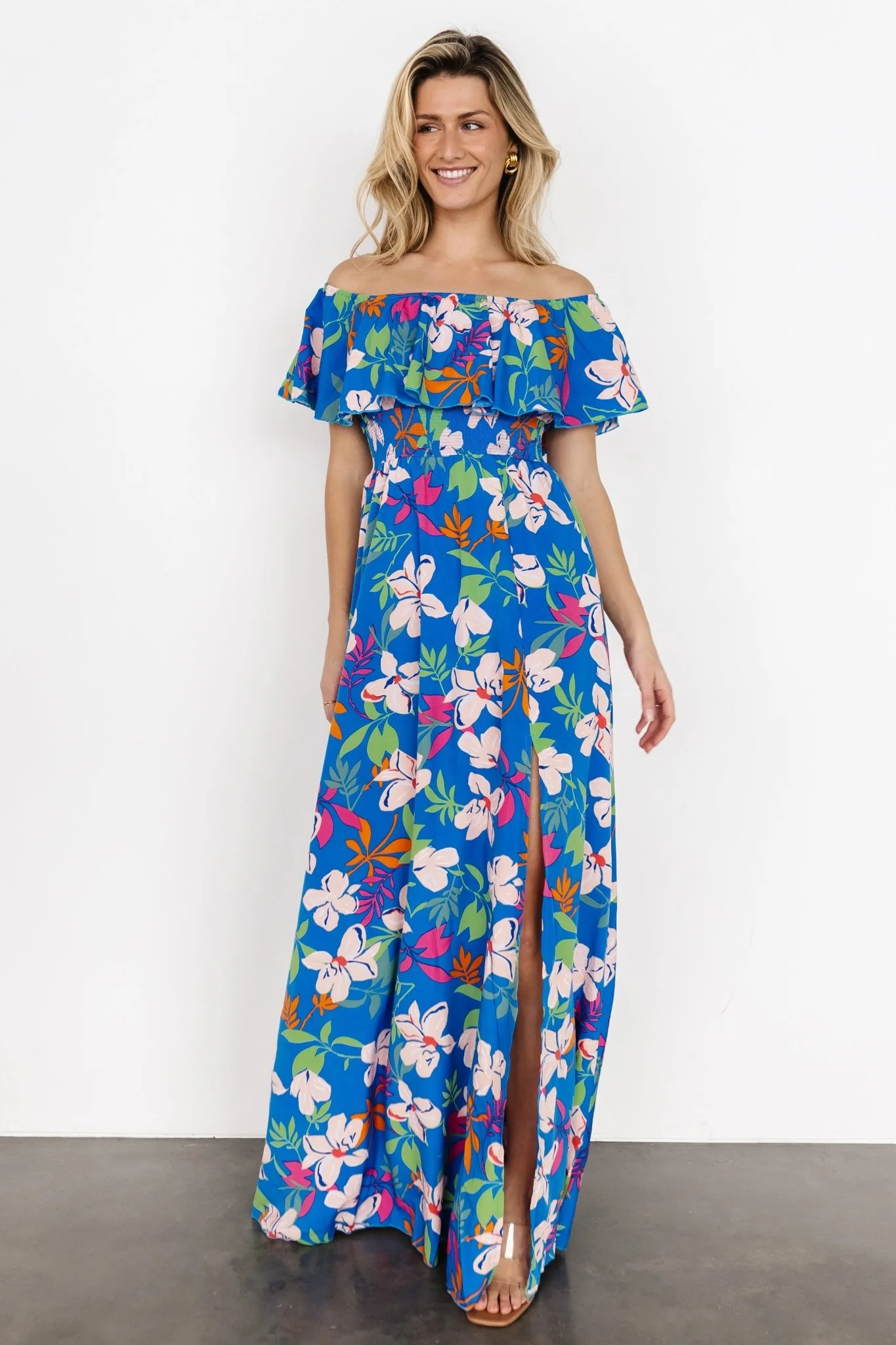 Talia Off Shoulder Maxi Dress | Blue Floral