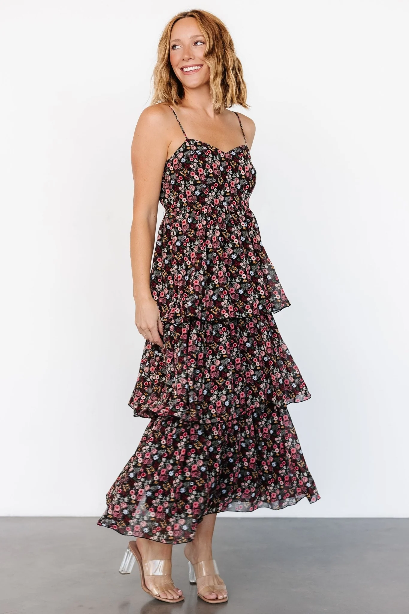 Caprice Tiered Dress | Black Floral