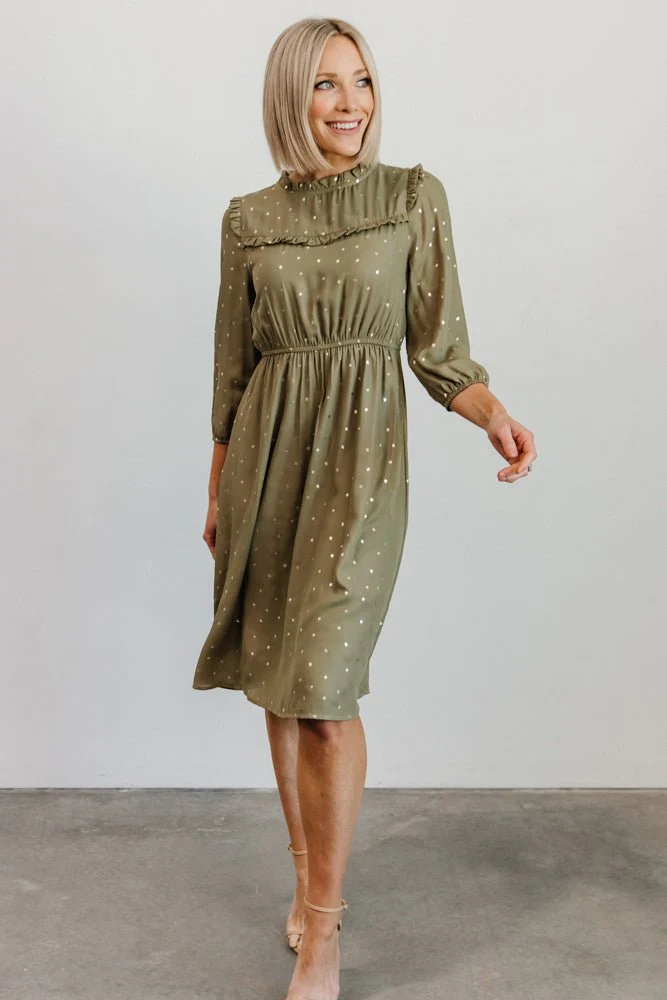 Nixon Pintuck Ruffle Midi Dress | Green