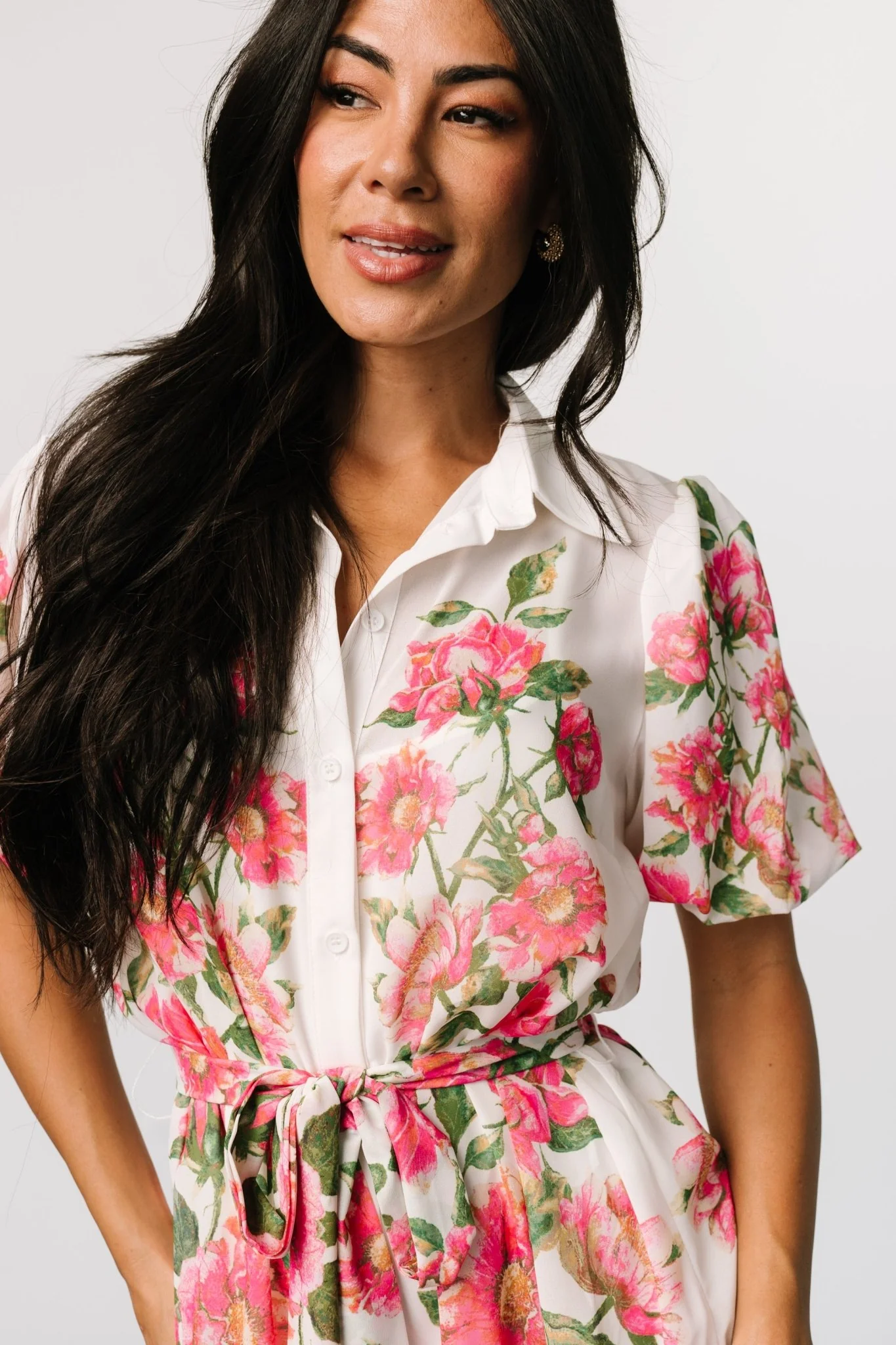 Antonella Short Dress | Off White + Pink Floral