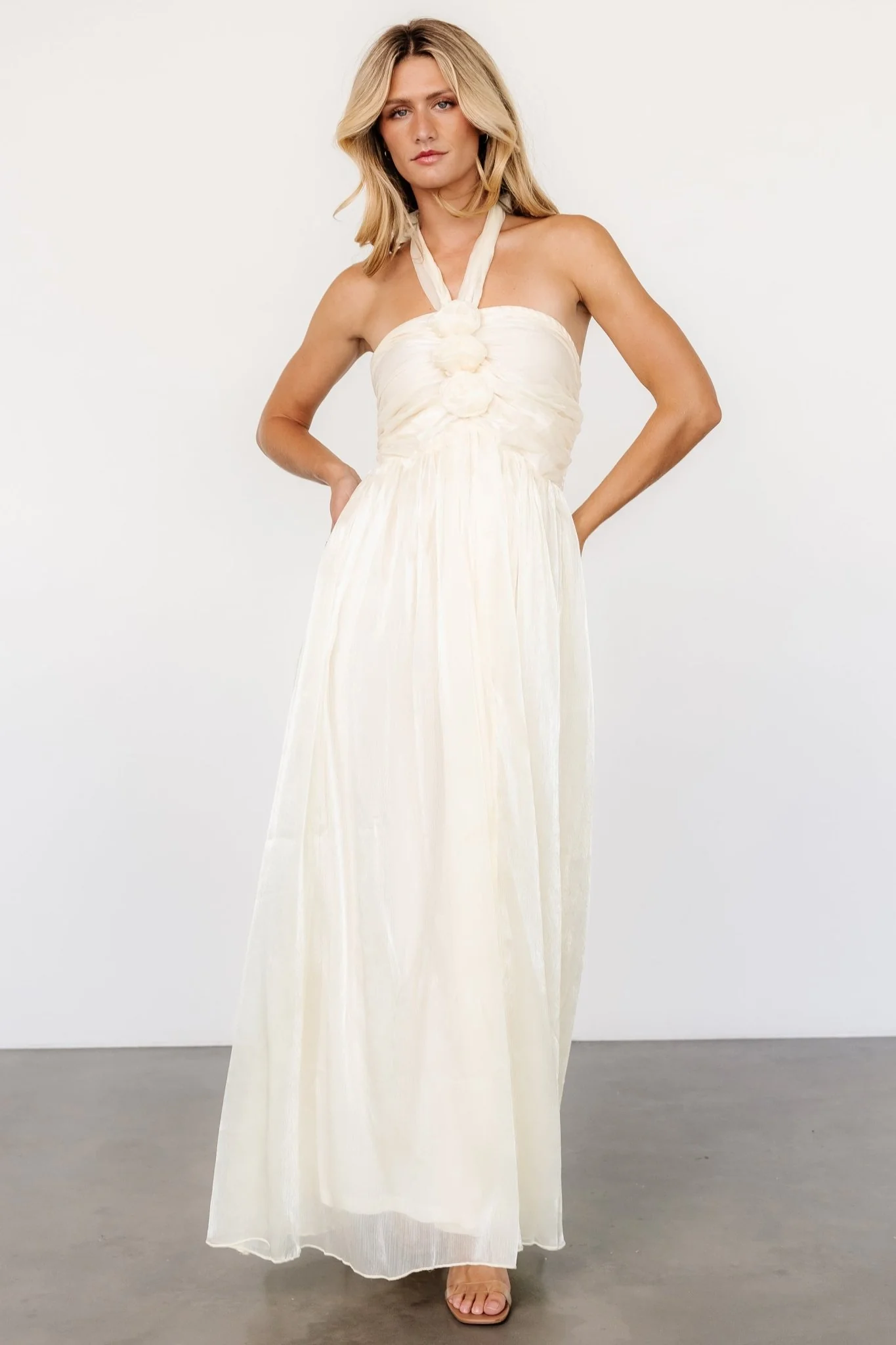 Frederica Halter Maxi Dress | Cream Shimmer