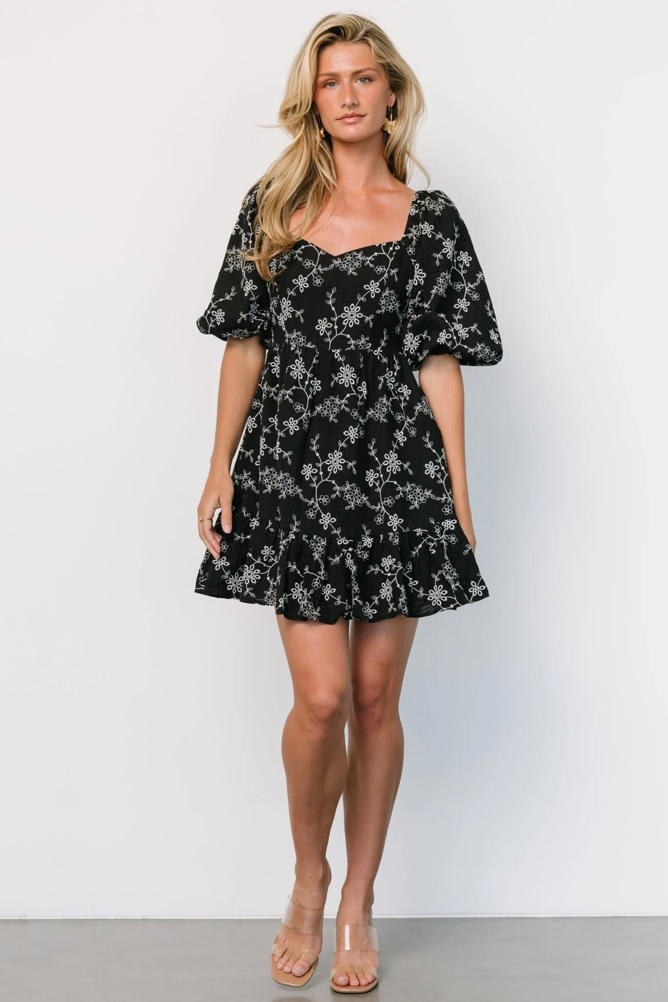 Serres Eyelet Mini Dress | Black + White