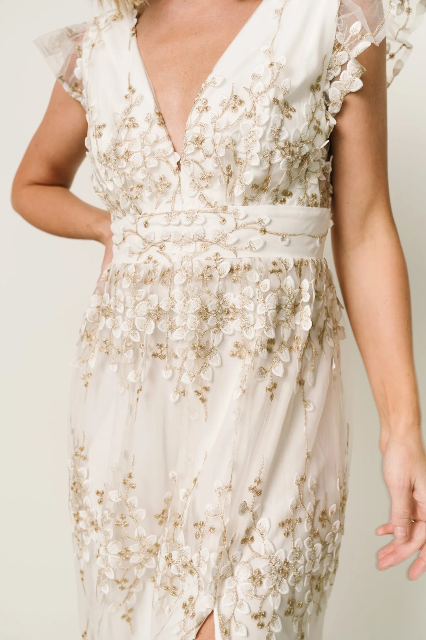 Eva Embroidered Maxi Dress | White + Gold