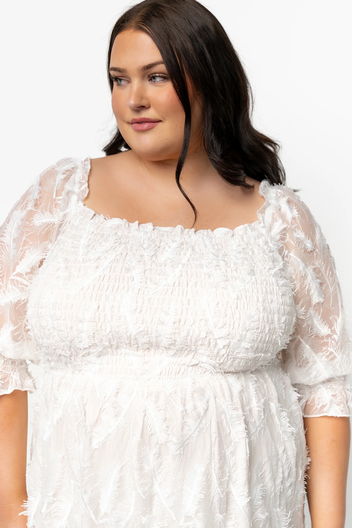 Paloma Smocked Feather Maxi Dress | Off White