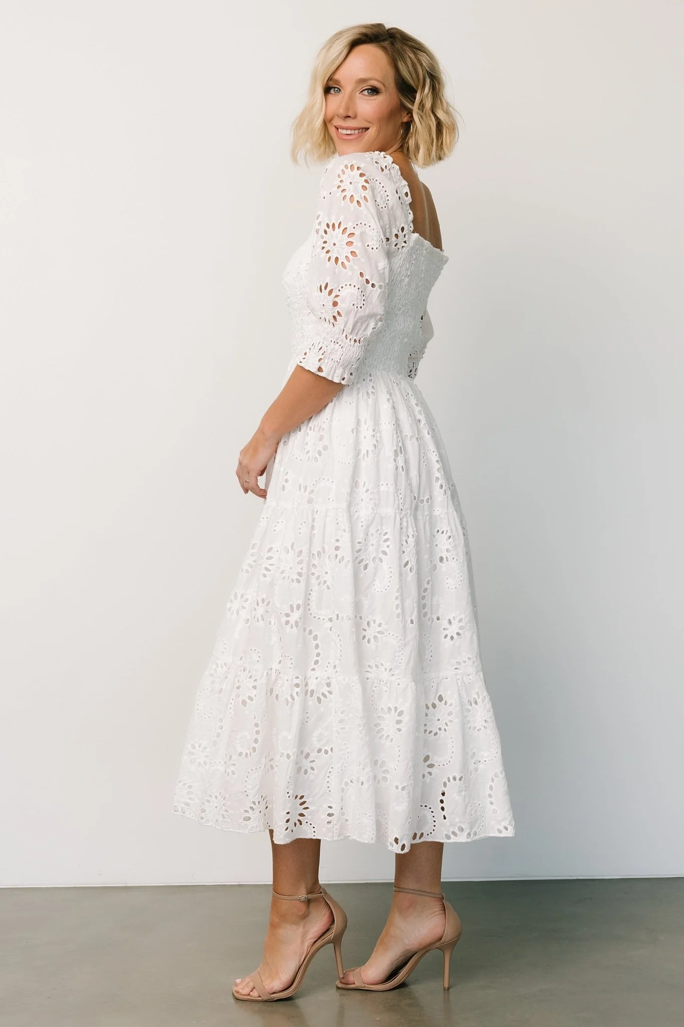 Ella Eyelet Midi Dress | White