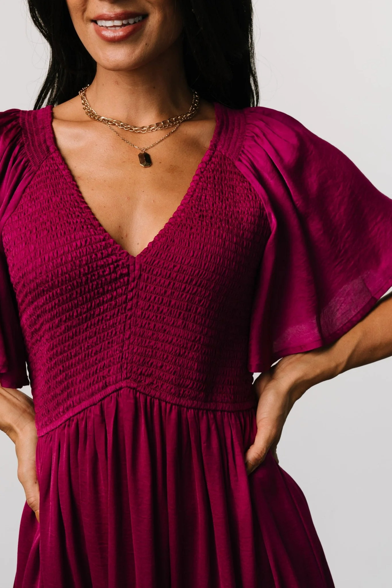 Lovell Smocked Midi Dress | Wine Berry