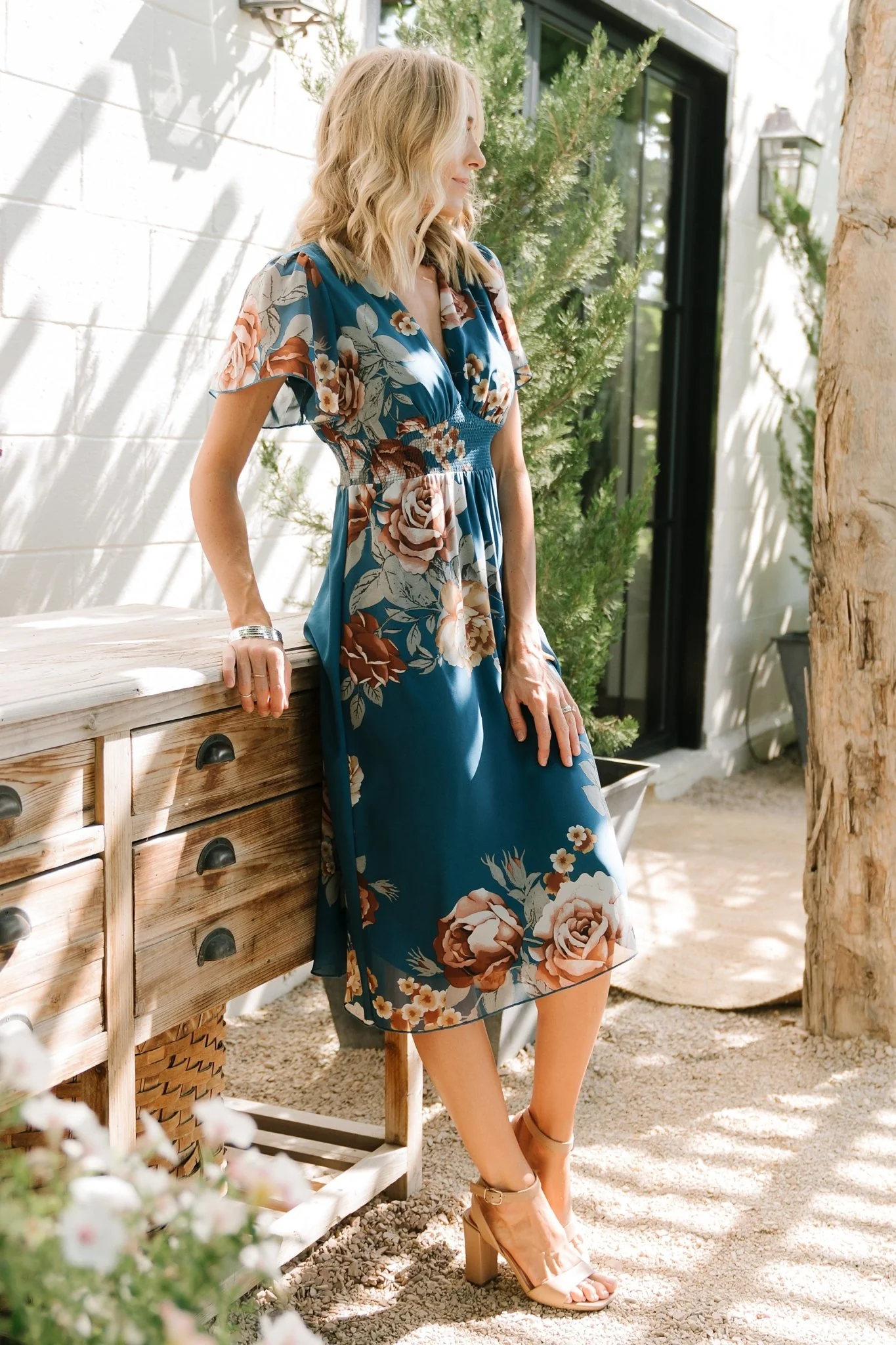 Sarah Smocked Midi Dress | Blue Floral