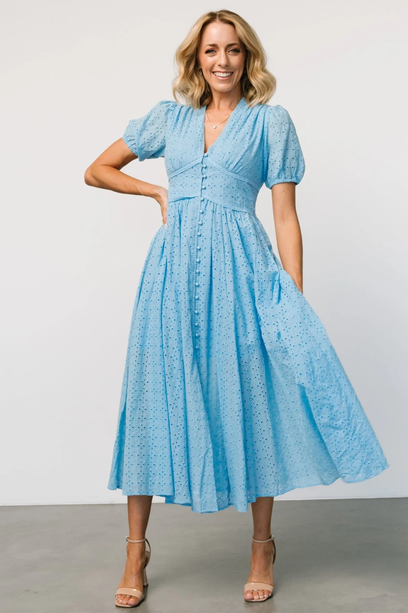 Esther Eyelet Midi Dress | Blue