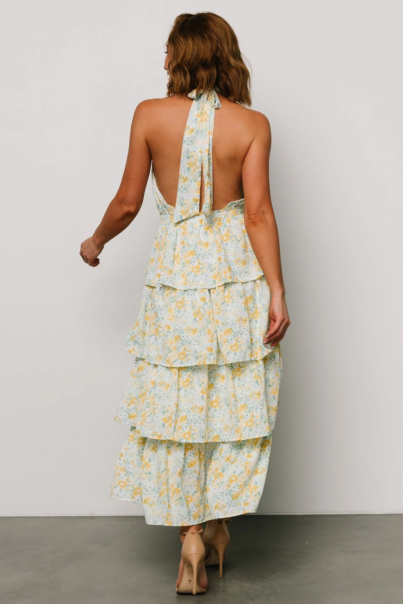 Chelles Halter Tiered Dress | Blue + Yellow
