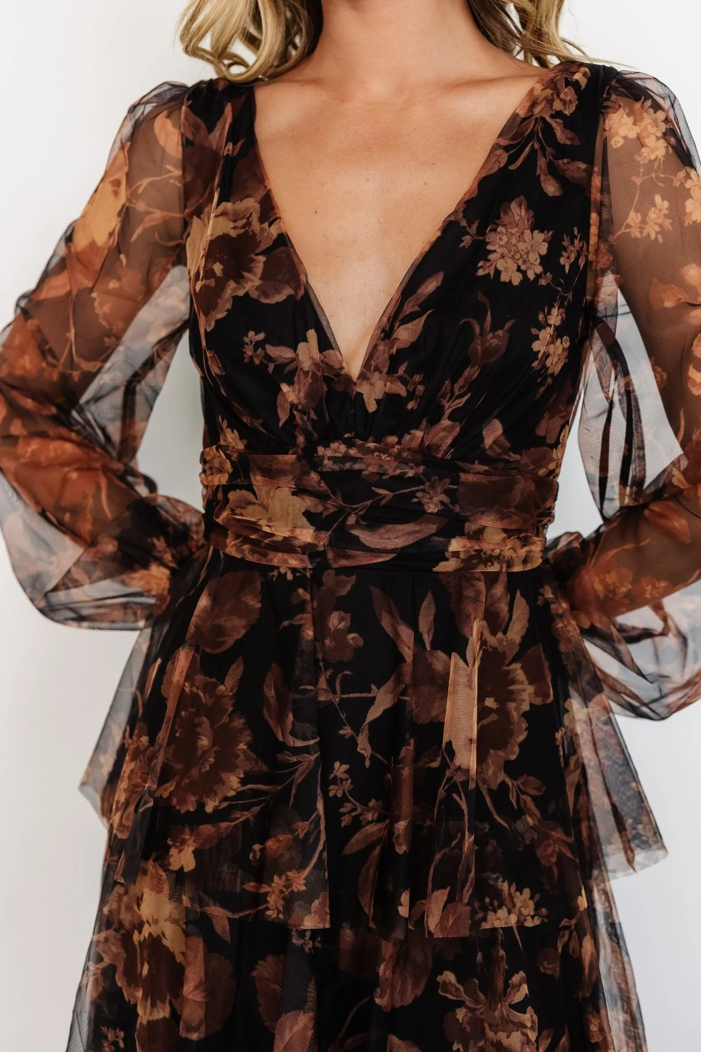 Carolina Tulle Tiered Maxi Dress | Caramel Floral