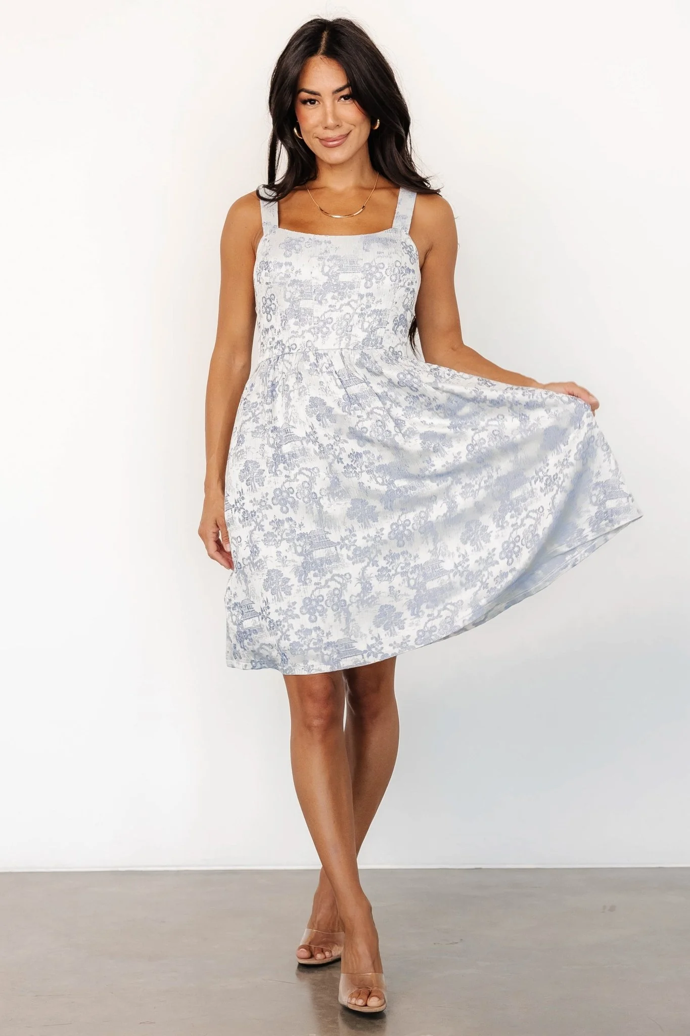 Eveline Short Dress | Light Blue + Pearl