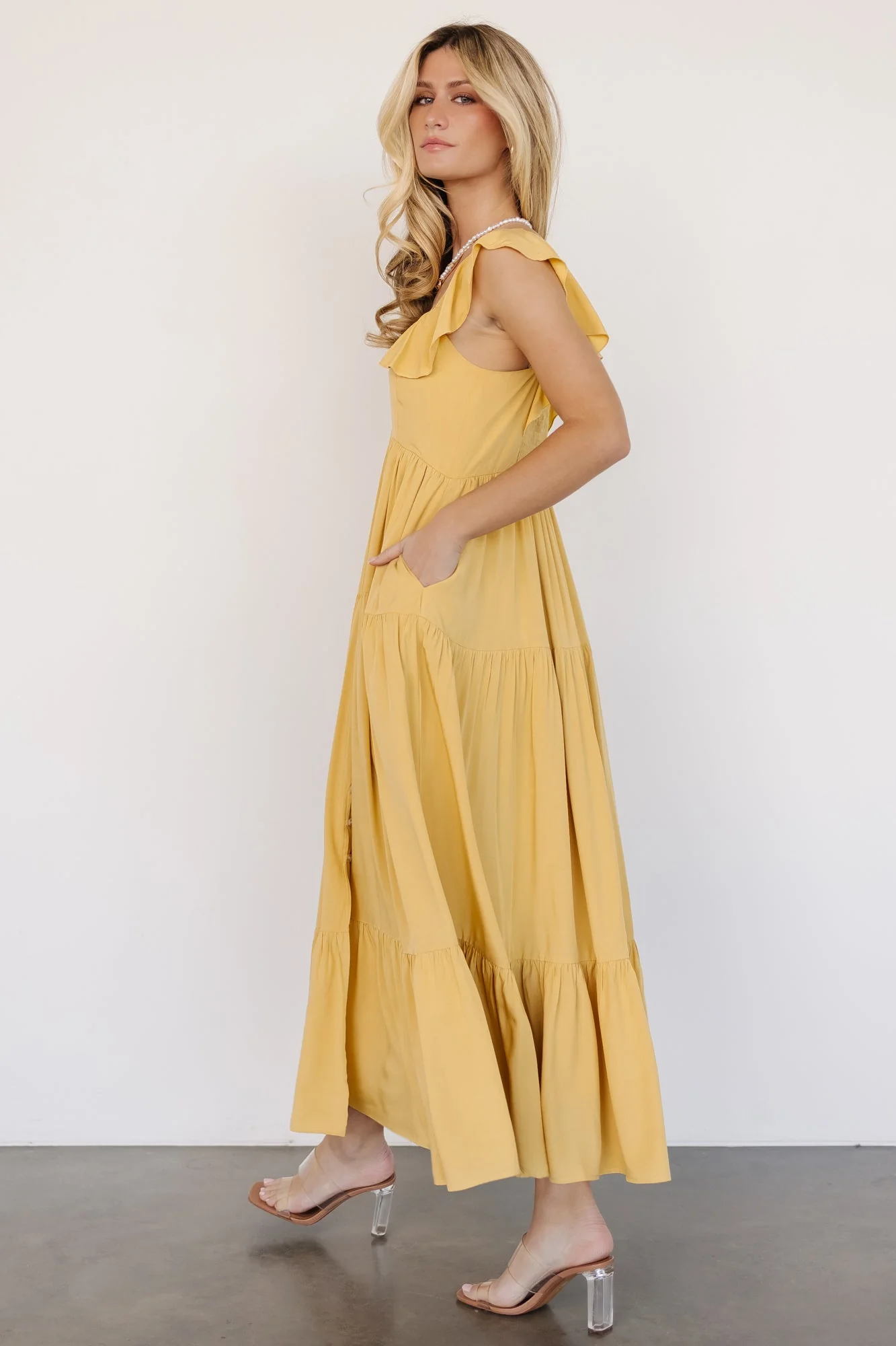 Ellie Ruffle Top Dress | Golden Yellow