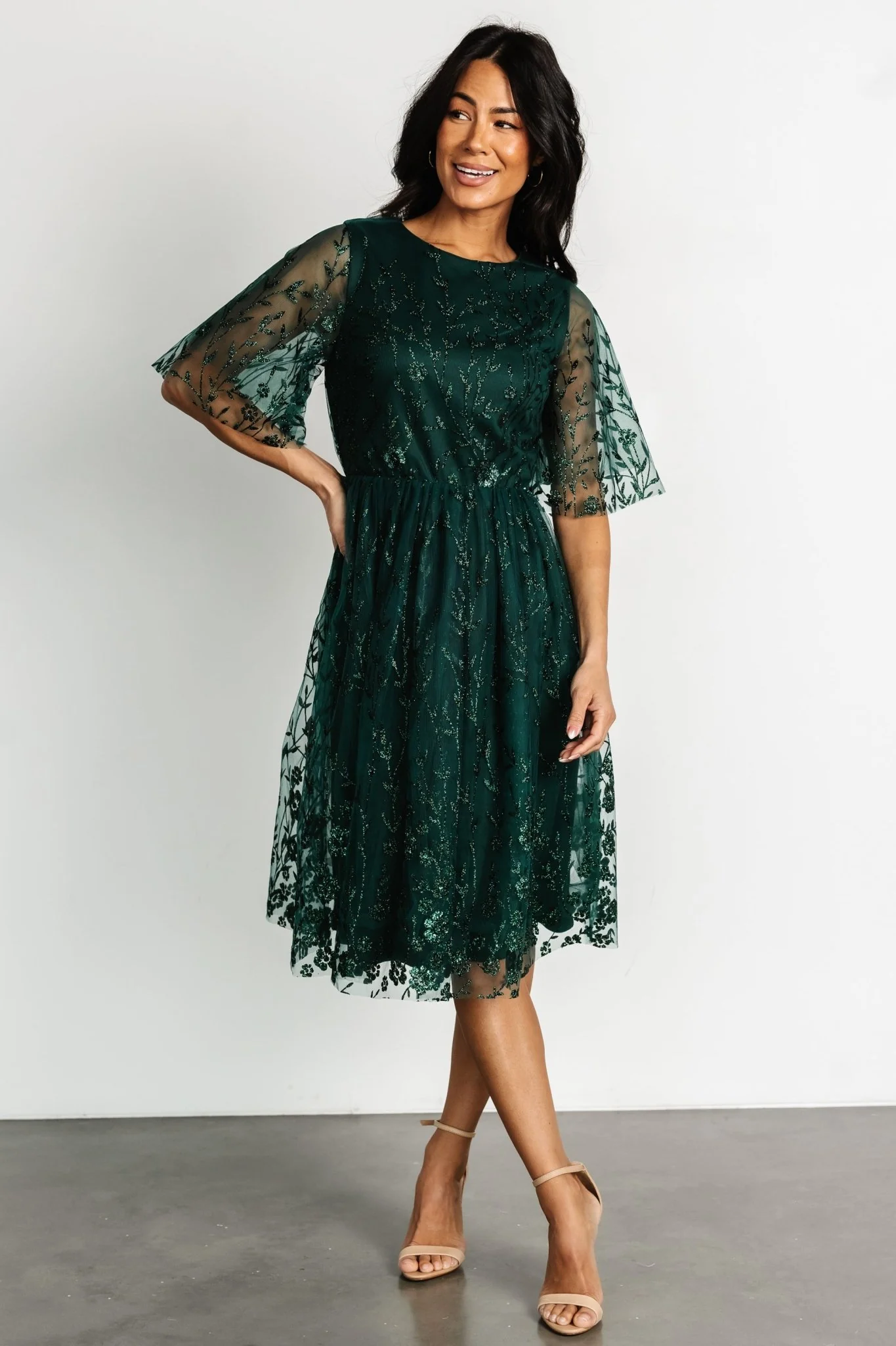 Duchess Tulle Dress | Dark Green Sparkle