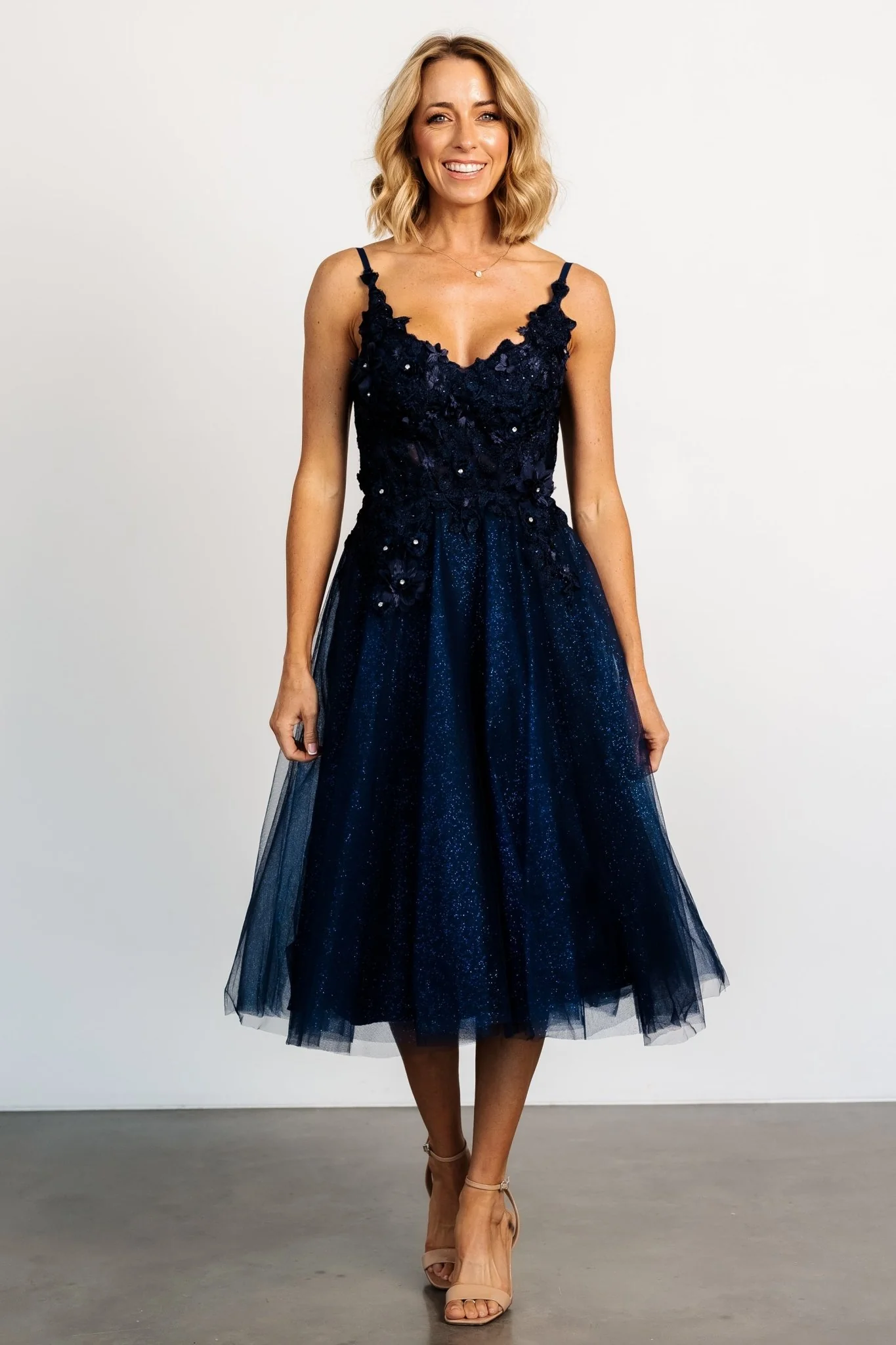 Noelle Shimmer Midi Dress | Midnight Blue