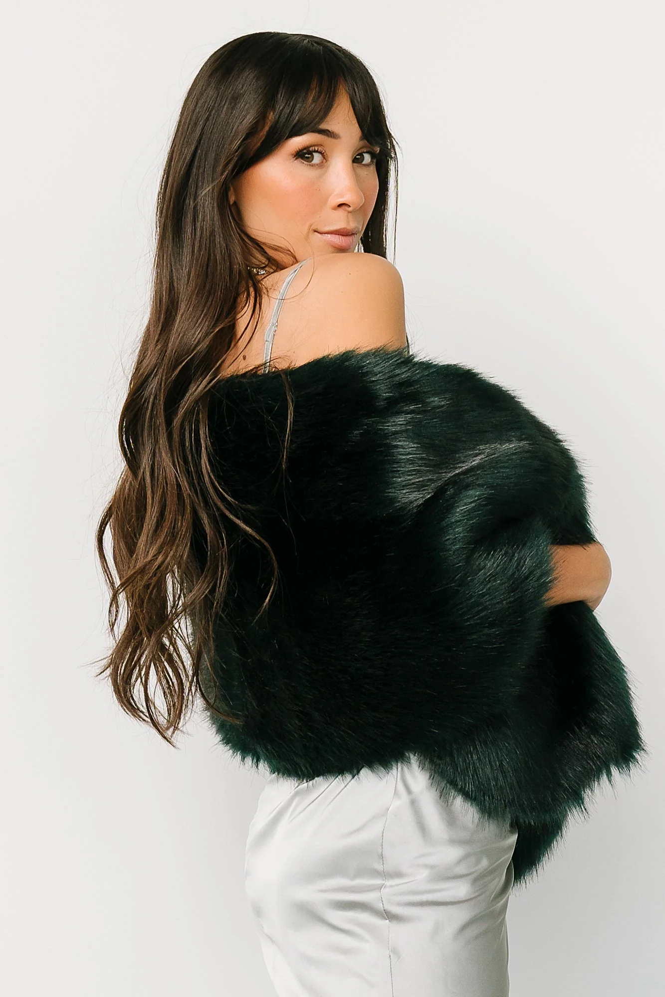Jovie Faux Fur Shawl | Deep Emerald