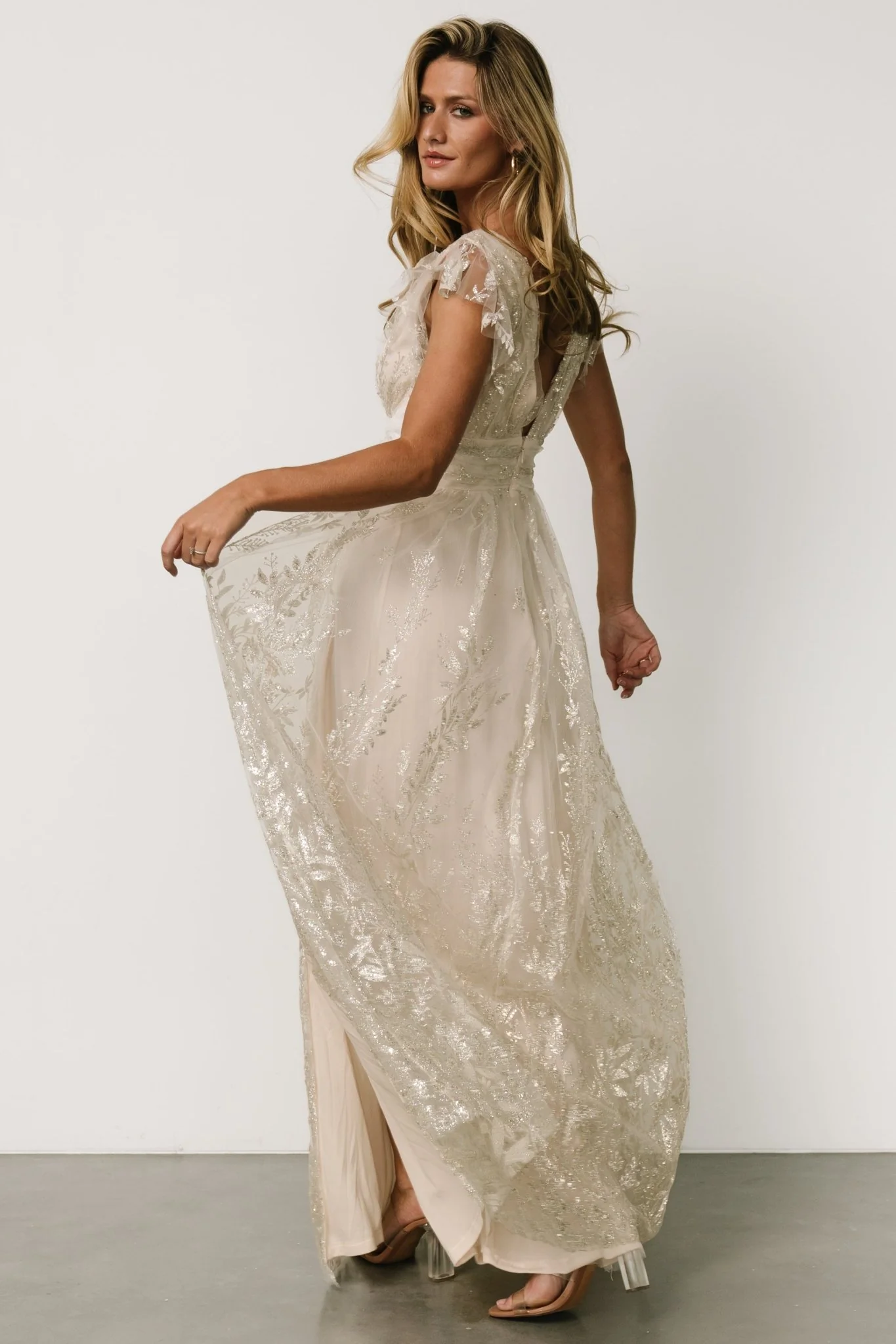 Karina Shimmer Gown | Ivory + Silver