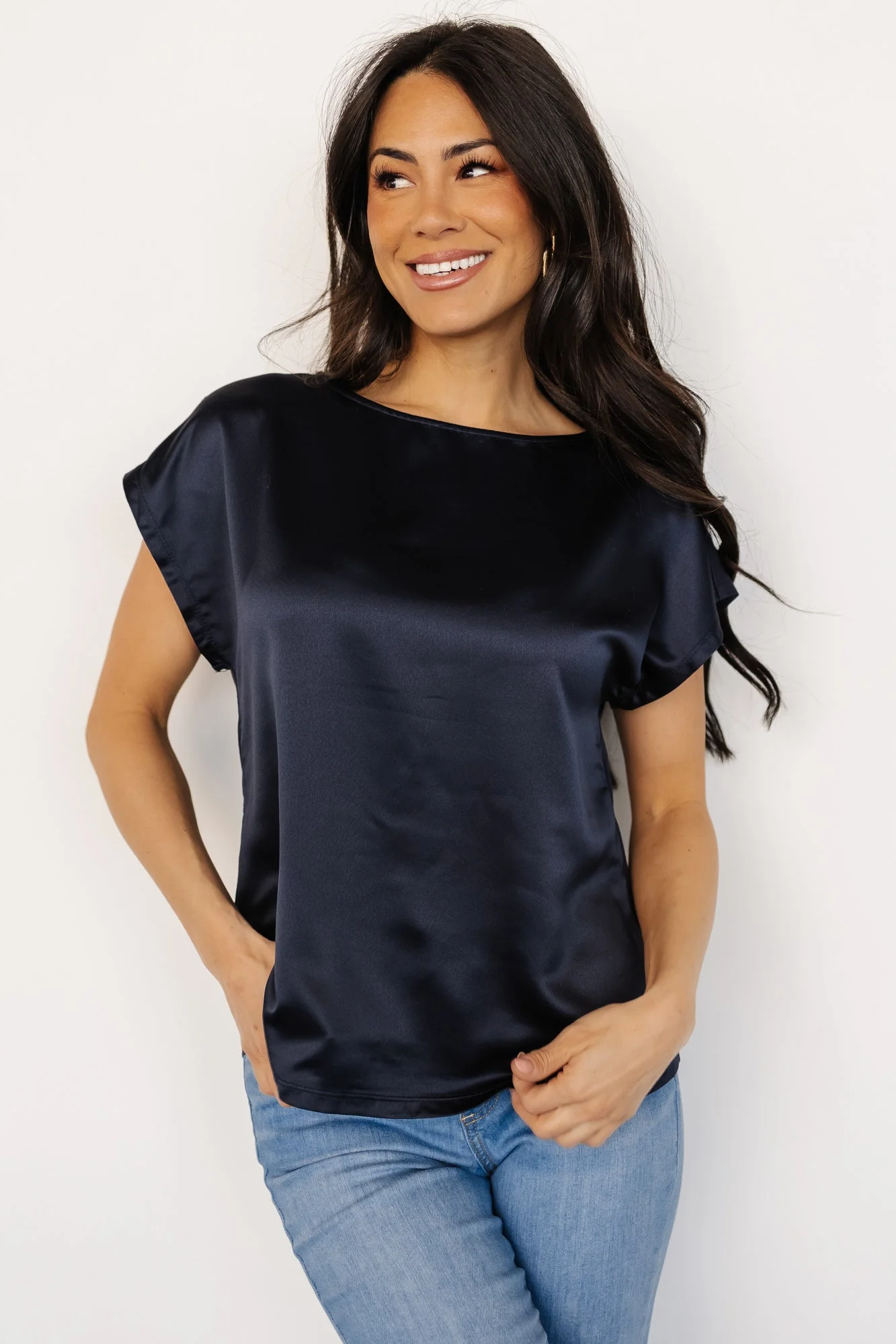 Leonie Satin Top | Navy