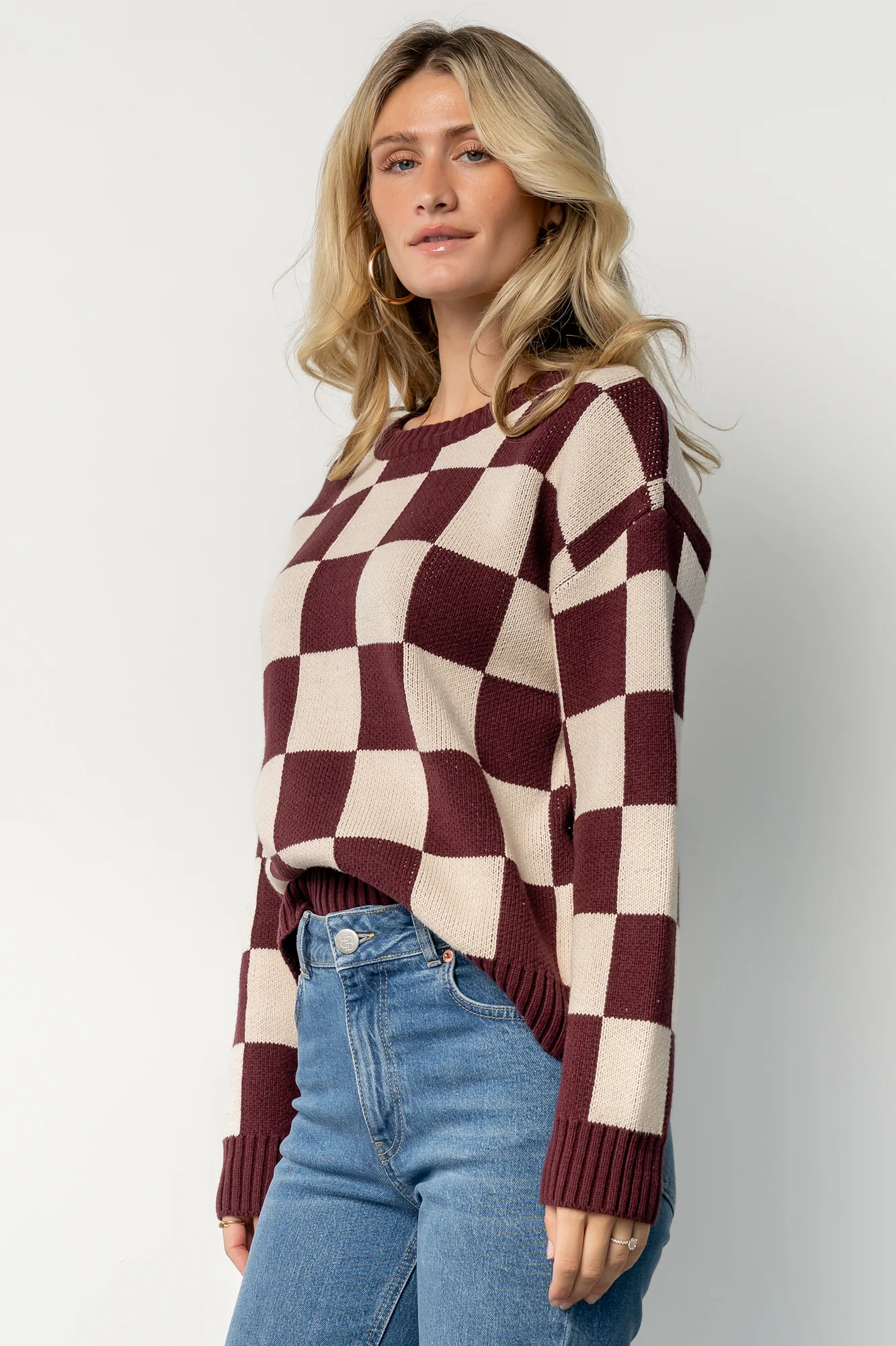 Quincy Checkered Sweater | Burgundy