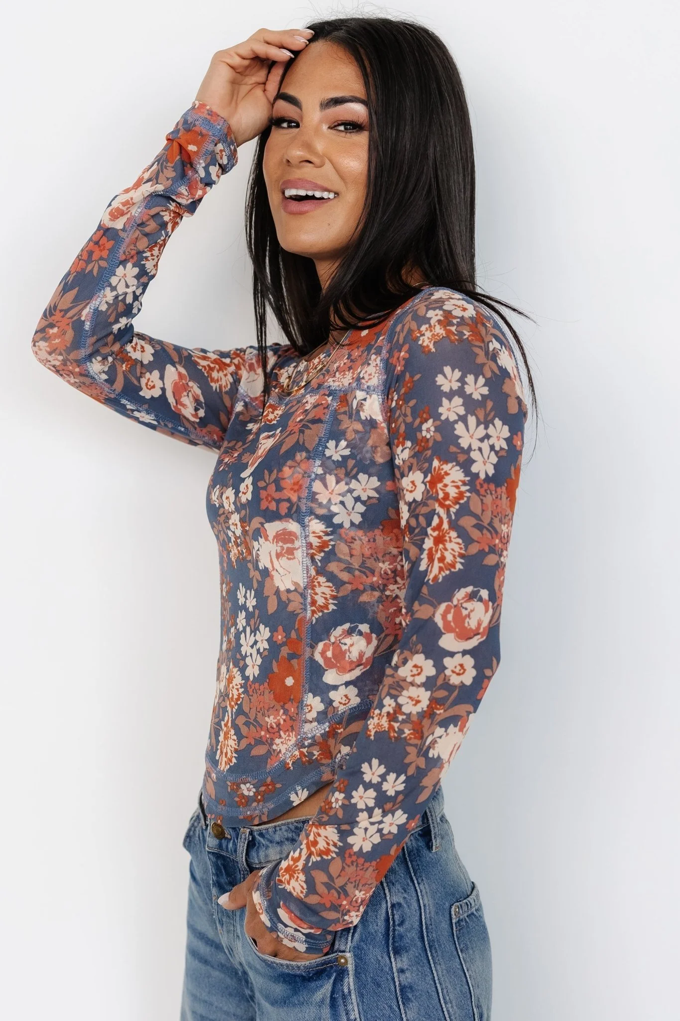 Jaynie Sheer Top | Slate Floral