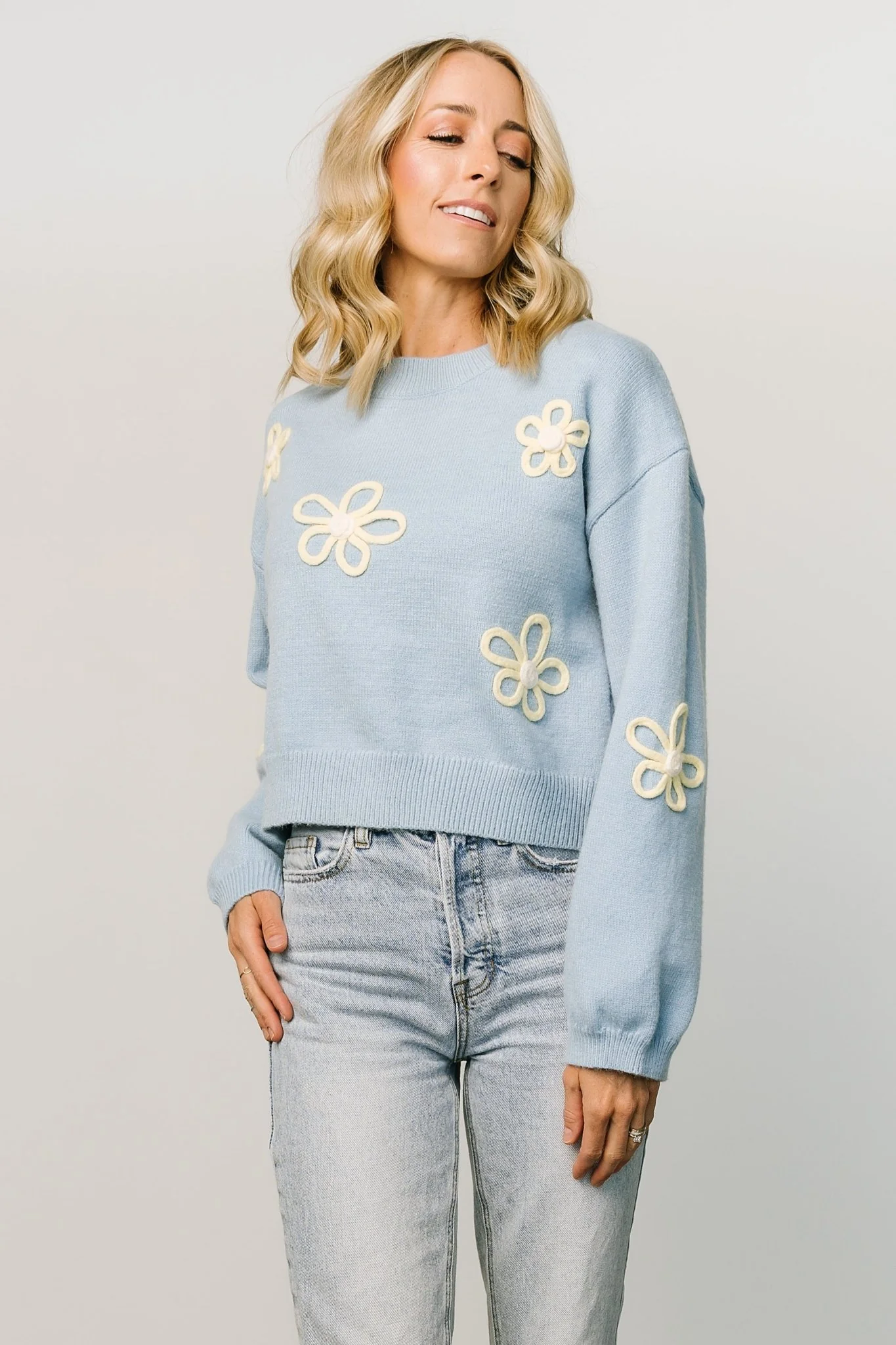 Annie Flower Knit Sweater | Blue