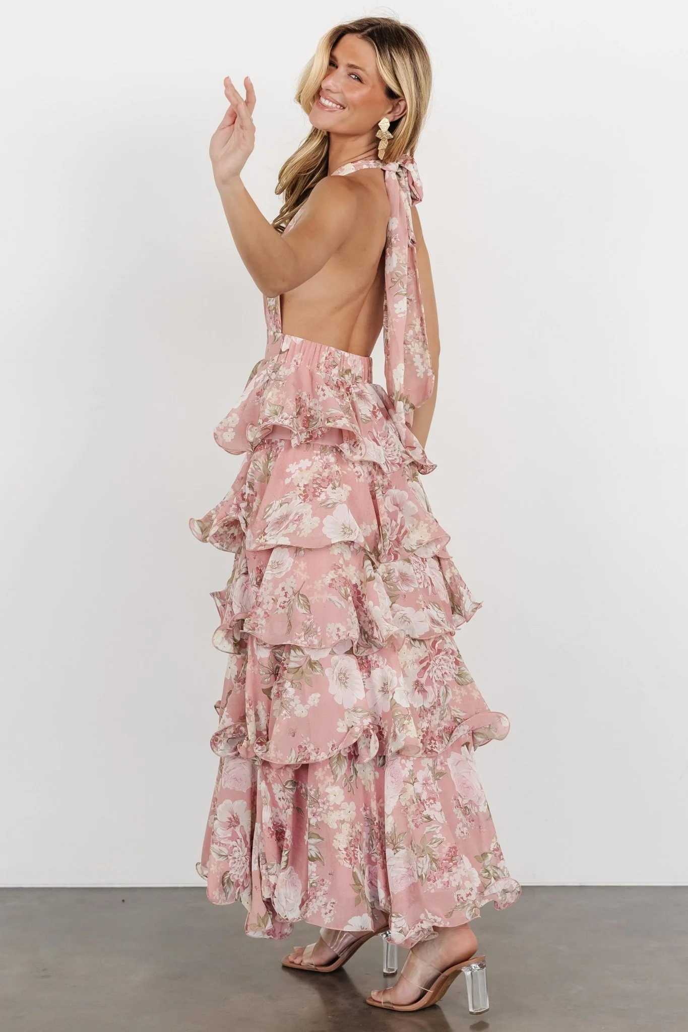 Jesslyn Open Back Tiered Maxi Dress | Blush Floral