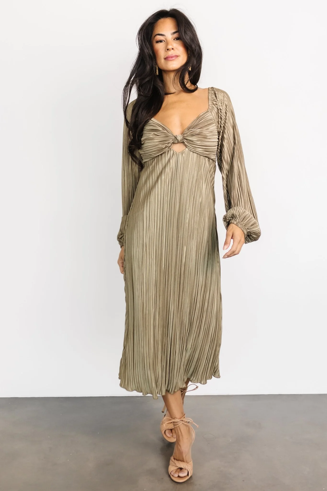 Amani Pleated Midi Dress | Olive