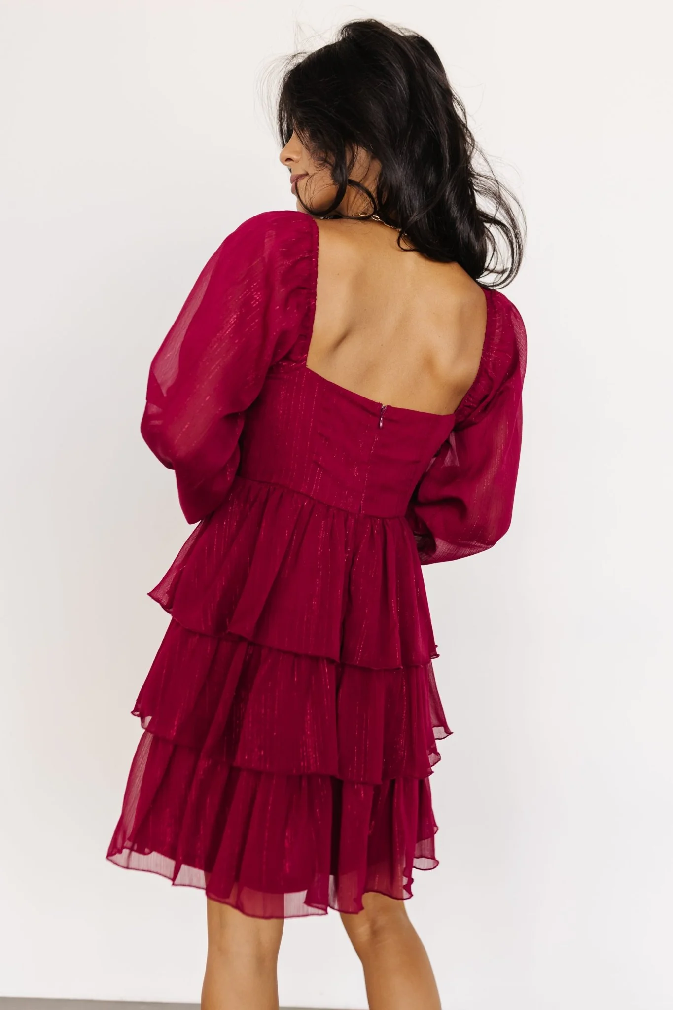 Thompson Tiered Short Dress | Burgundy