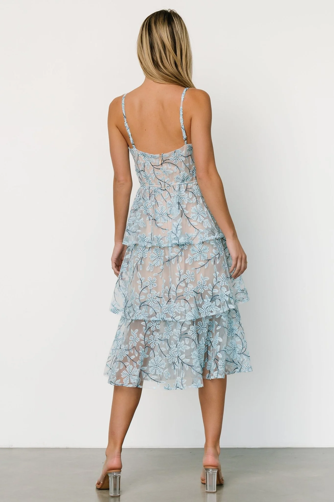 Giavanna Tiered Midi Dress | Dusty Blue