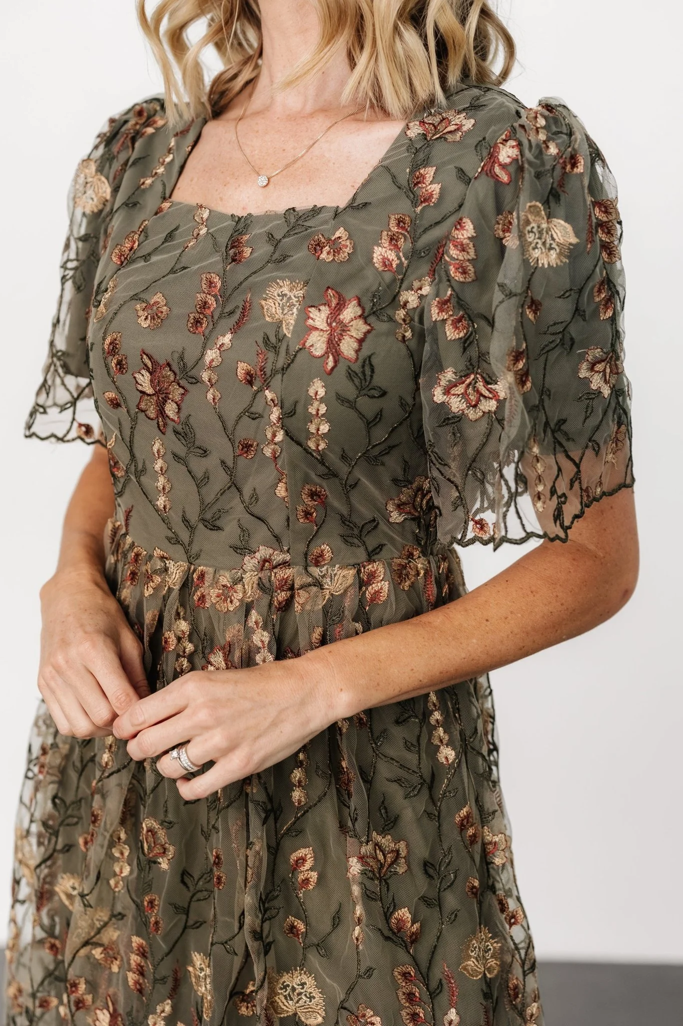 Ravenna Embroidered Dress | Olive Floral