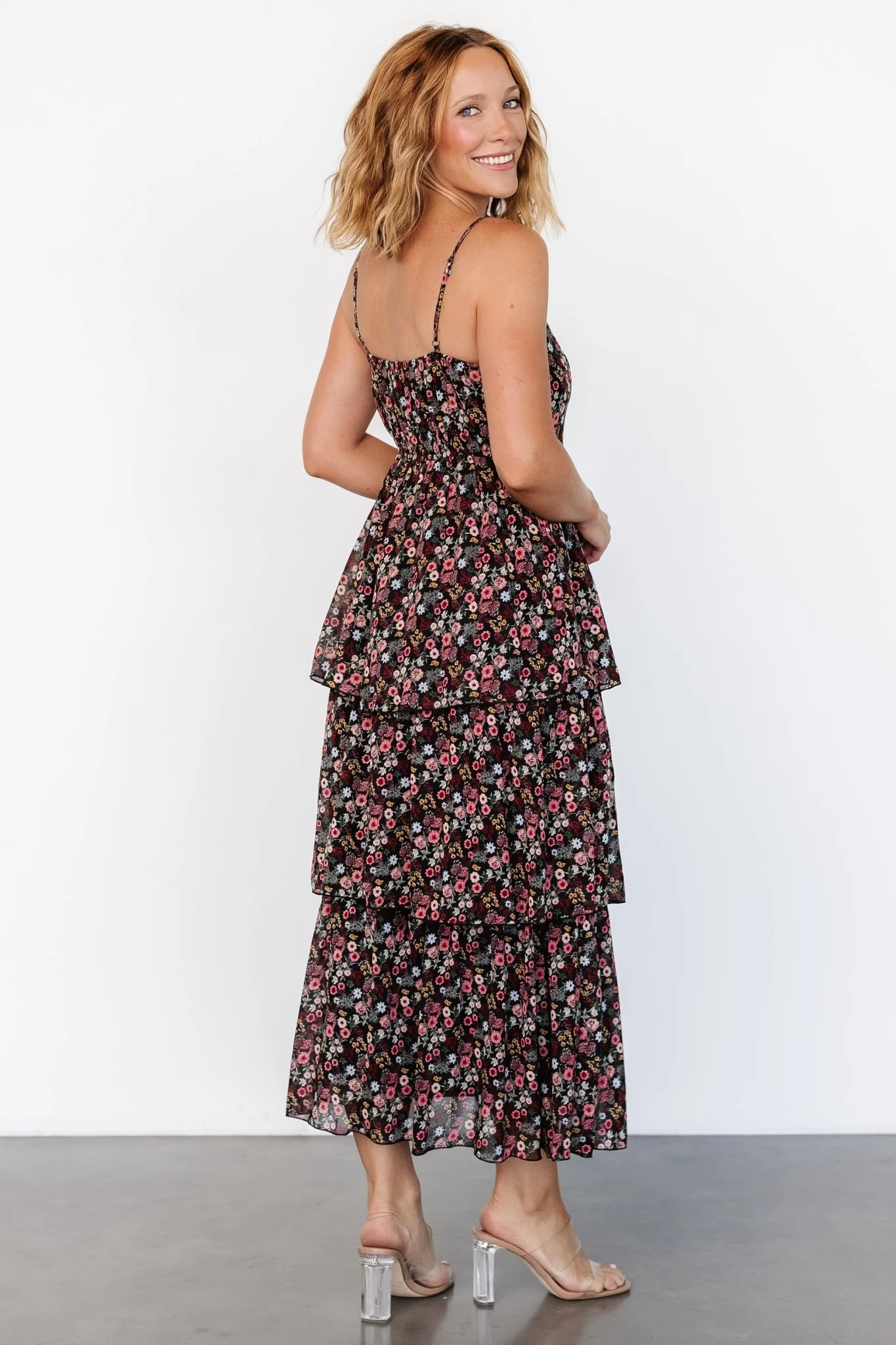 Caprice Tiered Dress | Black Floral