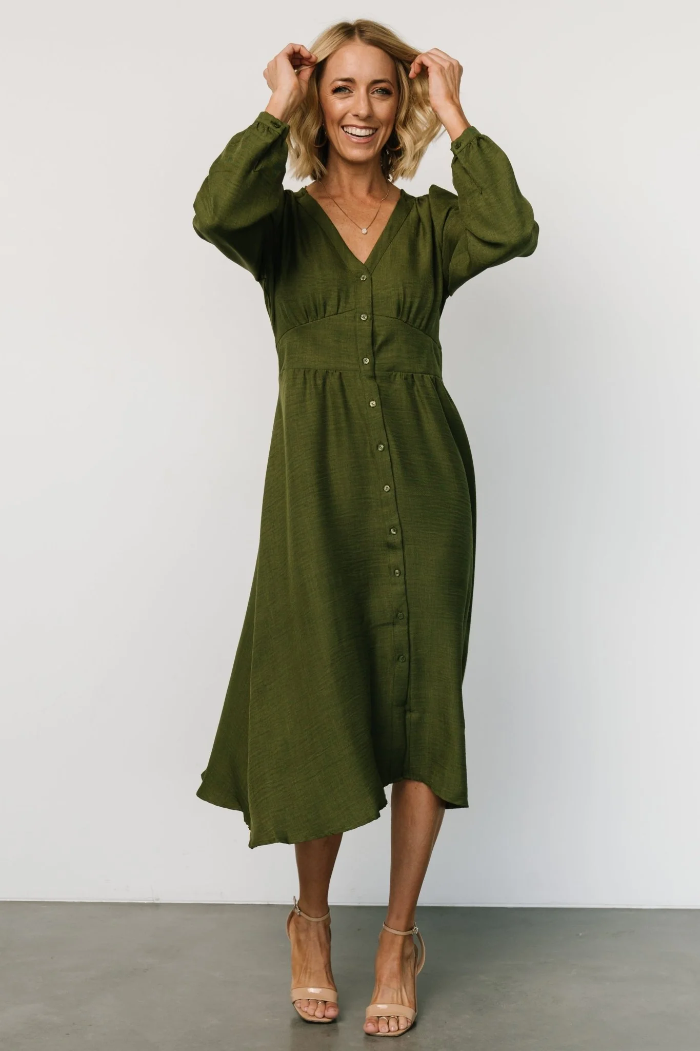 Faith Button Midi Dress | Olive