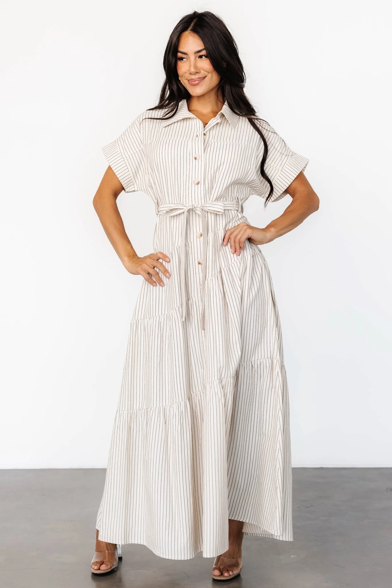 Covey Button Up Maxi Dress | Cream Stripe