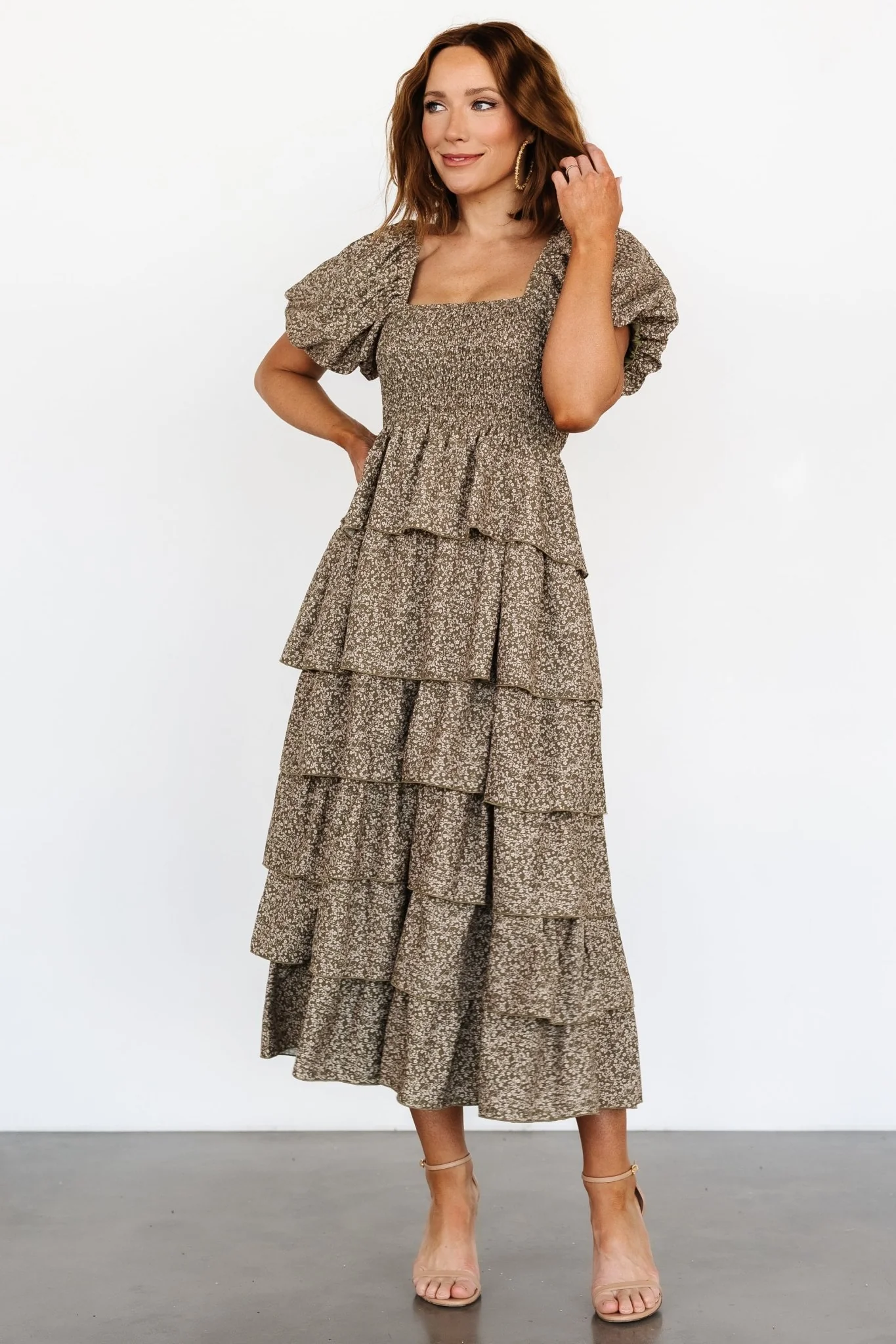 Bromley Tiered Dress | Olive Print