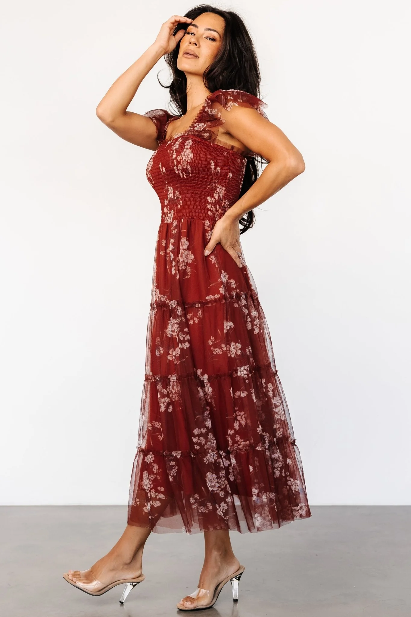 Clementine Tulle Midi Dress | Rust Floral