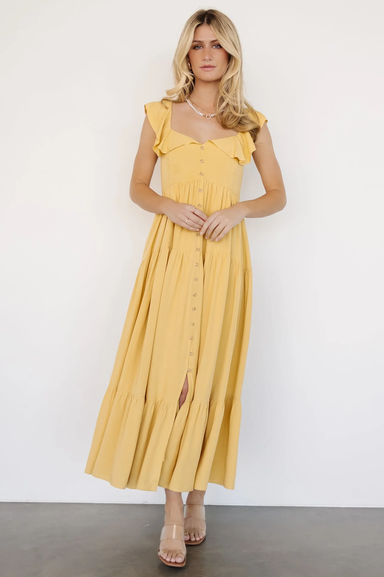 Ellie Ruffle Top Dress | Golden Yellow