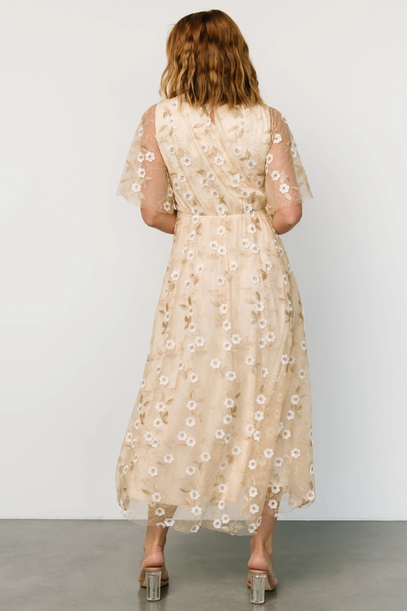 Arabella Embroidered Tulle Maxi Dress | Gold + White