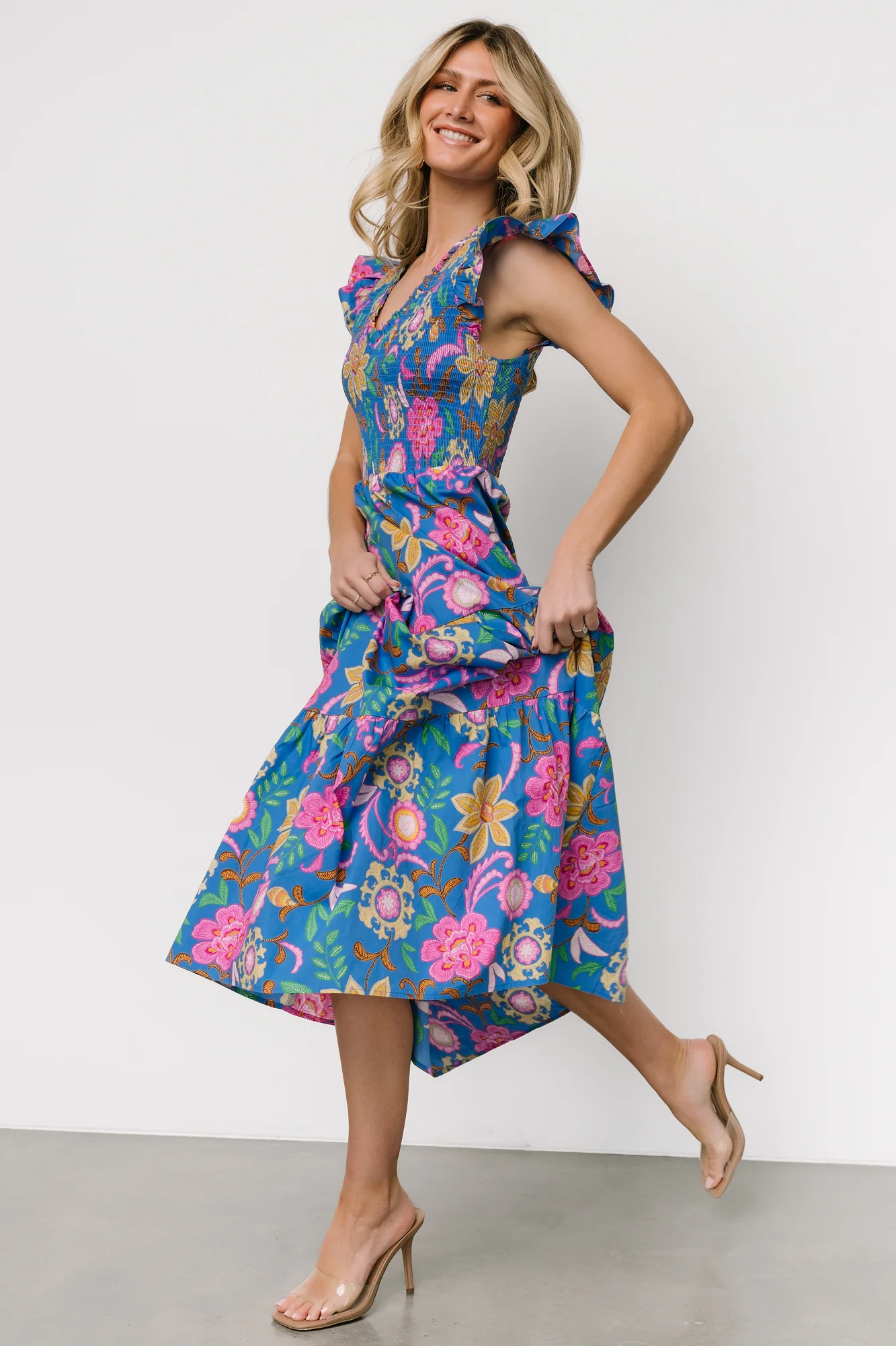Ranchero Smocked Maxi Dress | Blue Multi Print