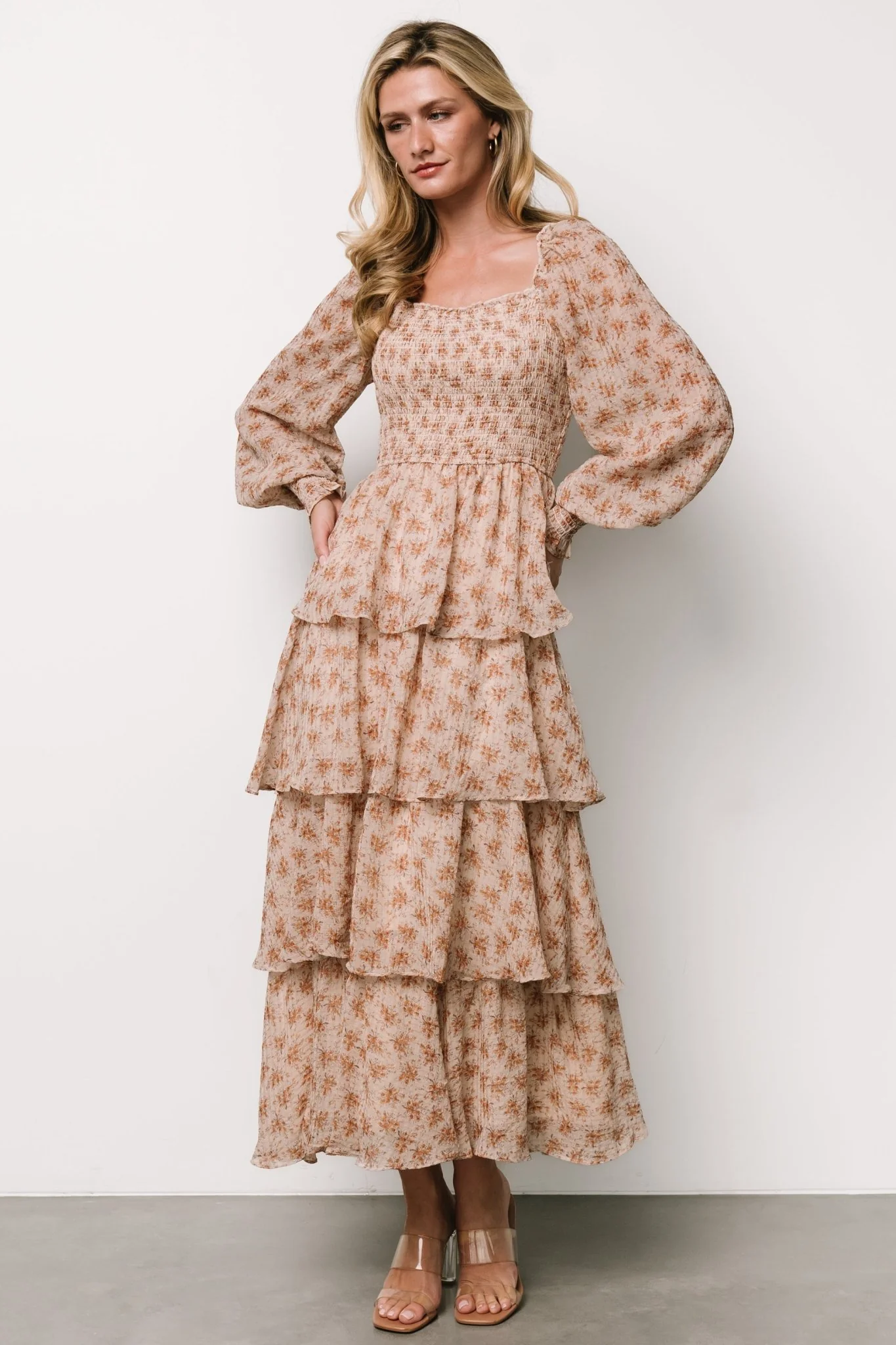 Miranda Tiered Maxi Dress | Taupe Floral