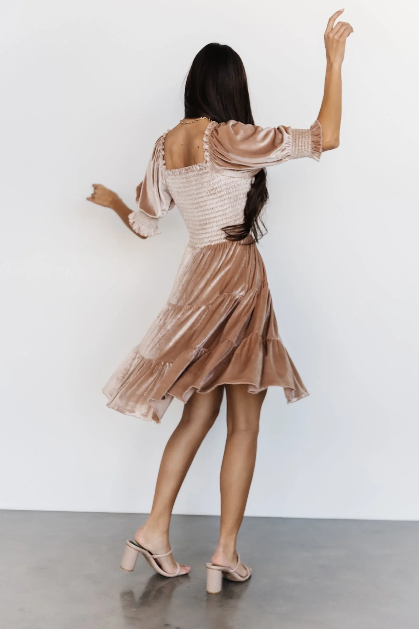 Bliss Smocked Velvet Short Dress | Natural