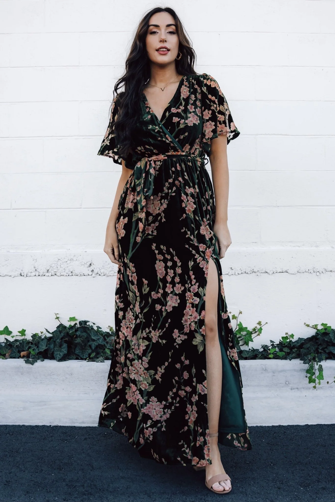 Uma Velvet Maxi Dress | Green Floral