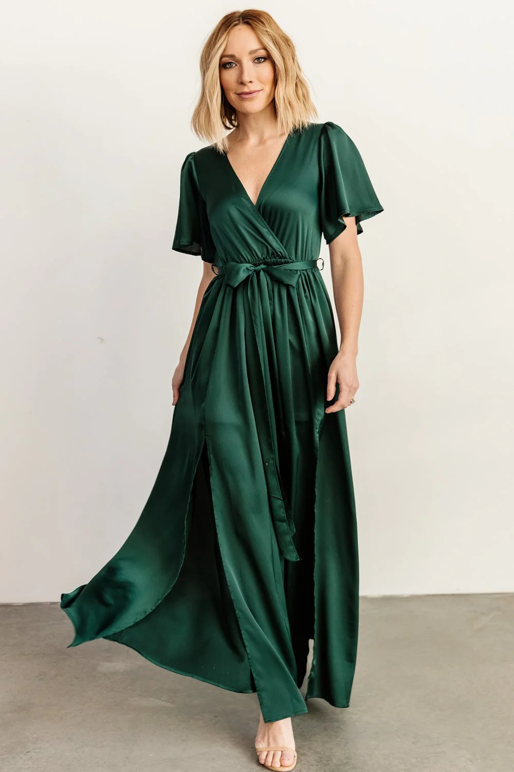 Sicily Satin Maxi Dress | Emerald