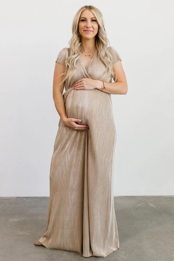 Athena Pleated Maxi Dress | Gold