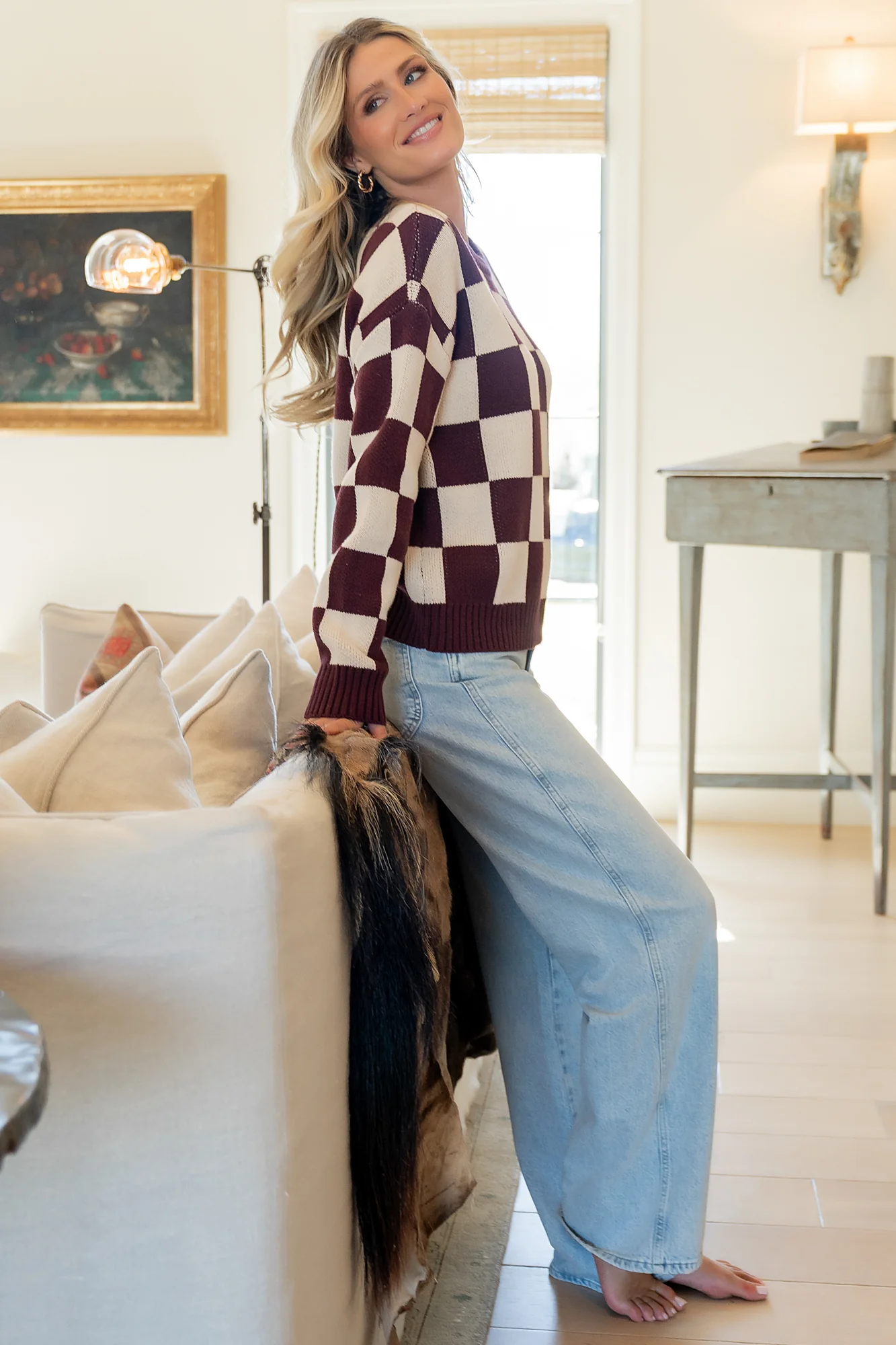 Quincy Checkered Sweater | Burgundy