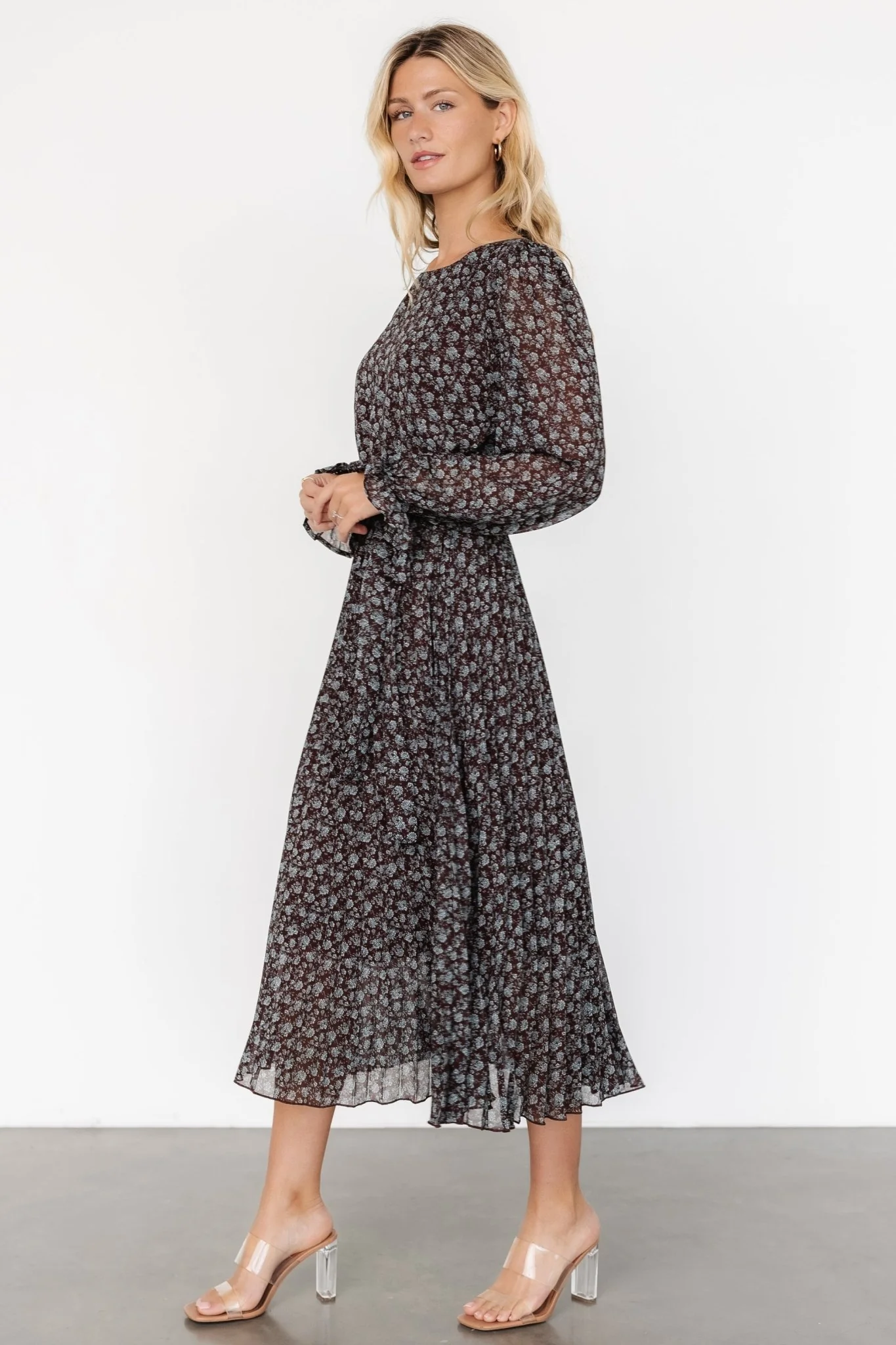 Edith Pleated Dress | Brown + Blue