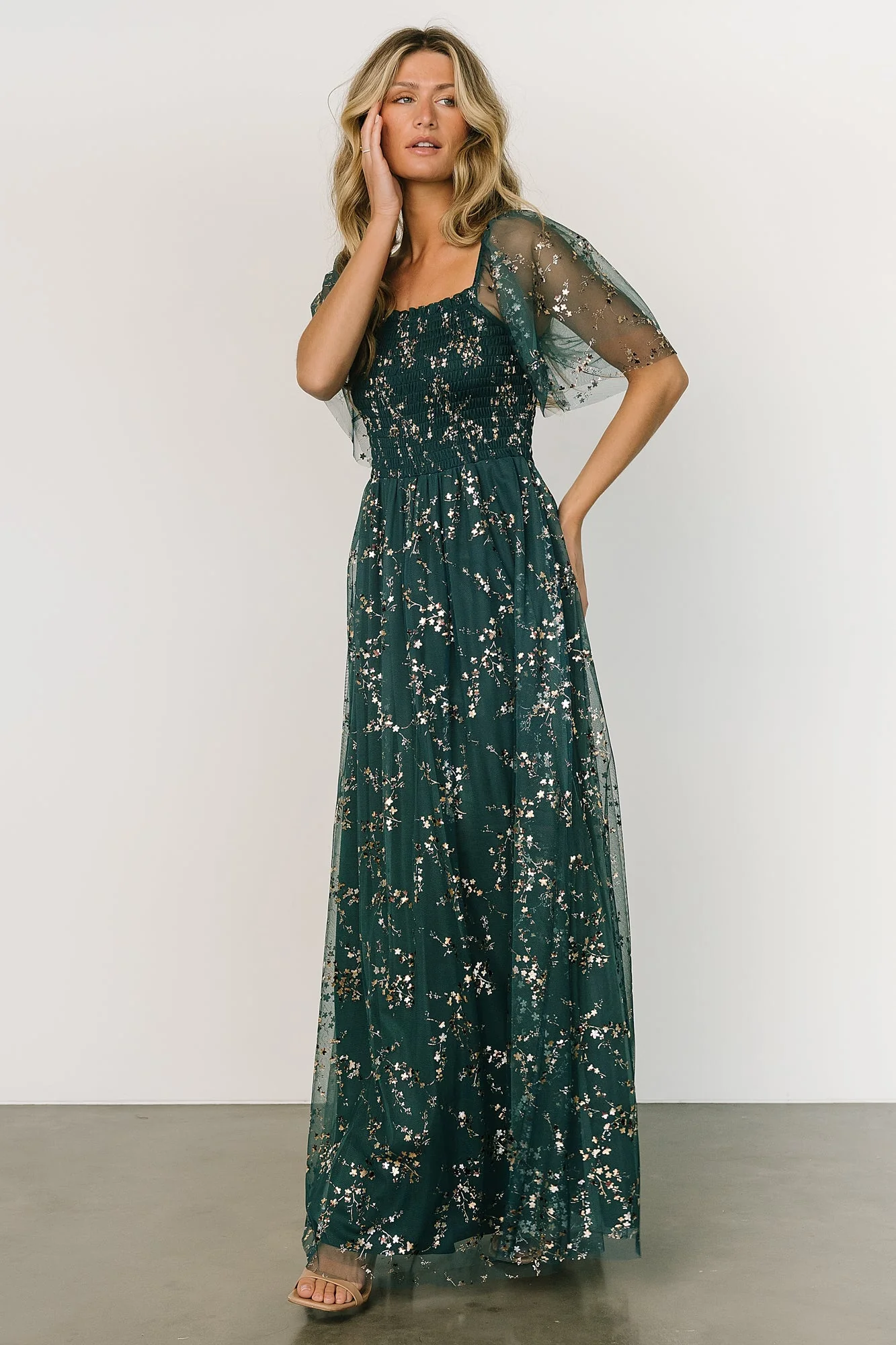 Cassandra Tulle Maxi Dress | Green + Gold